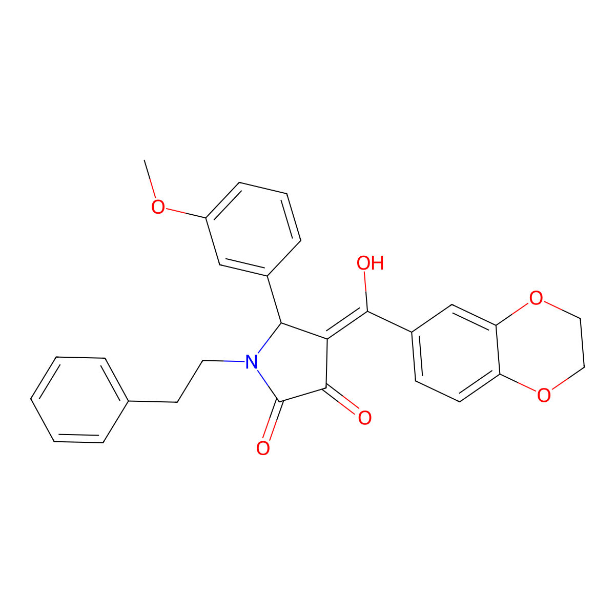 4-(2,3-dihydro-1,4-benzodioxine-6-carbonyl)-3-hydroxy-5-(3-methoxyphenyl)-1-(2-phenylethyl)-2,5-dihydro-1H-pyrrol-2-one molecular structure, CAS 575466-25-0