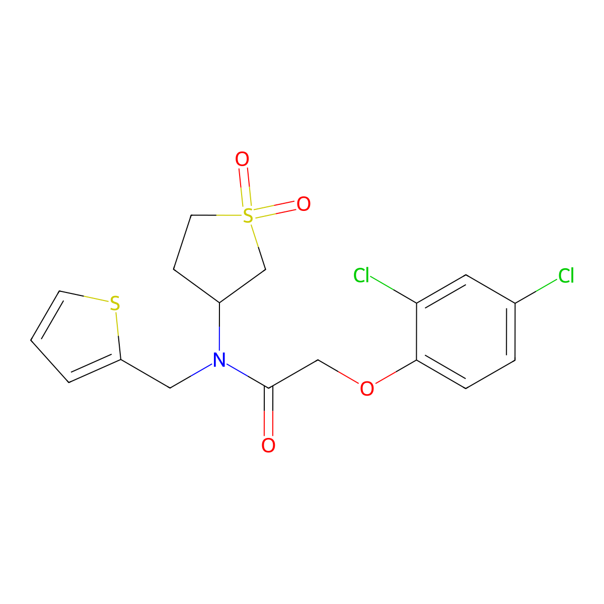 2-(2,4-dichlorophenoxy)-N-(1,1-dioxidotetrahydrothiophen-3-yl)-N-(thiophen-2-ylmethyl)acetamide molecular structure, CAS 575466-32-9