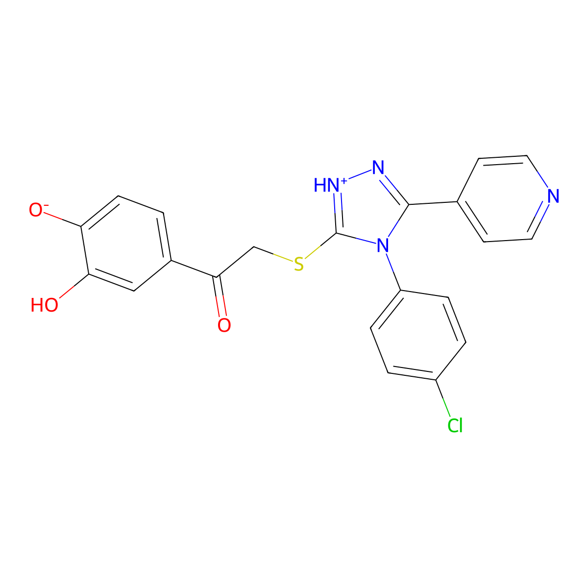 2-((4-(4-Chlorophenyl)-5-(4-pyridinyl)-4H-1,2,4-triazol-3-YL)sulfanyl)-1-(3,4-dihydroxyphenyl)ethanone molecular structure, CAS 575466-45-4
