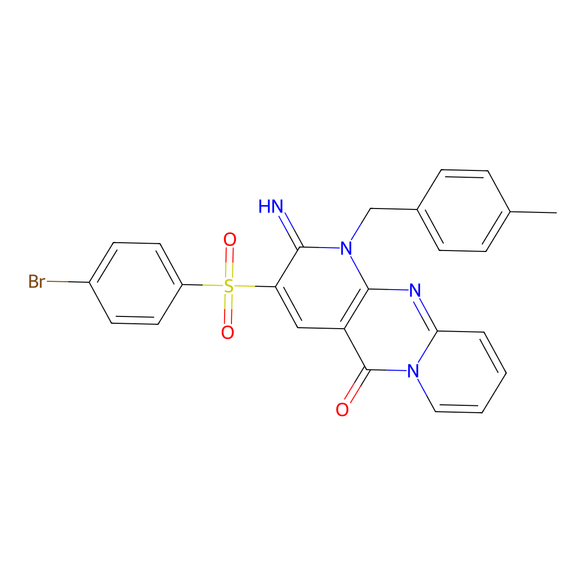 3-[(4-bromophenyl)sulfonyl]-2-imino-1-(4-methylbenzyl)-1,2-dihydro-5H-dipyrido[1,2-a:2',3'-d]pyrimidin-5-one molecular structure, CAS 575466-66-9