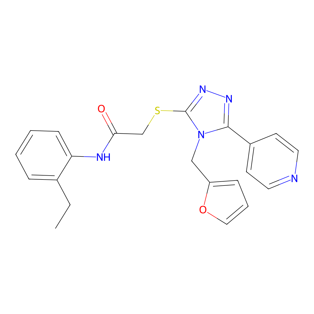 N-(2-ethylphenyl)-2-{[4-(furan-2-ylmethyl)-5-(pyridin-4-yl)-4H-1,2,4-triazol-3-yl]sulfanyl}acetamide molecular structure, CAS 575466-77-2