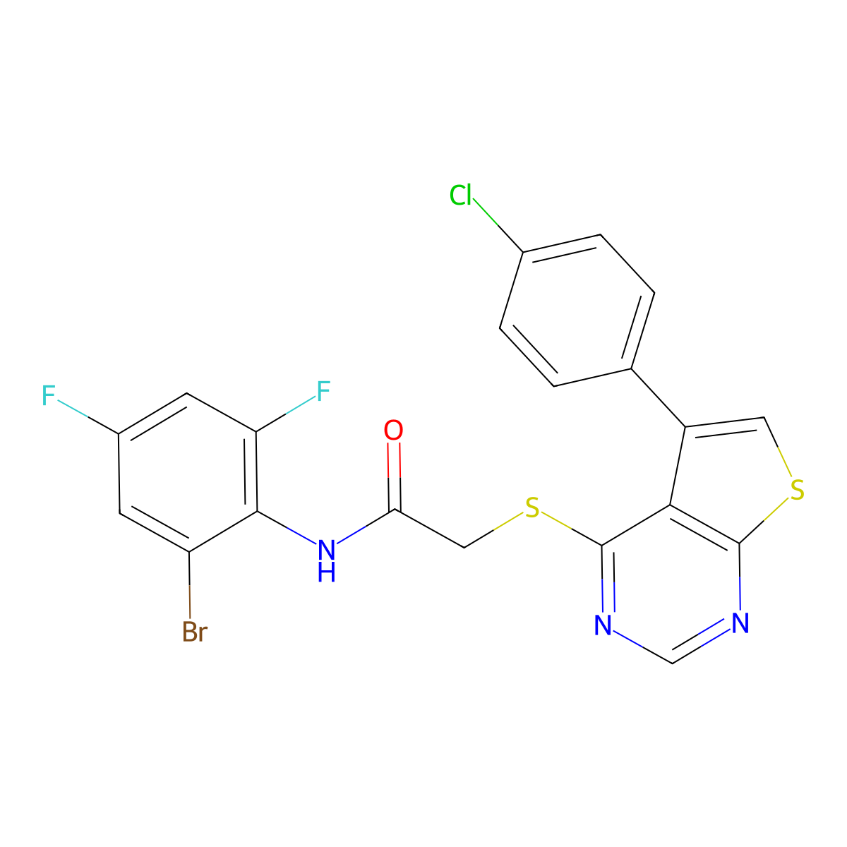 N-(2-bromo-4,6-difluorophenyl)-2-{[5-(4-chlorophenyl)thieno[2,3-d]pyrimidin-4-yl]sulfanyl}acetamide molecular structure, CAS 575466-79-4