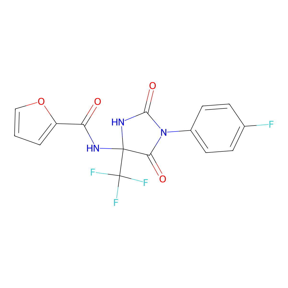 N-[1-(4-fluorophenyl)-2,5-dioxo-4-(trifluoromethyl)imidazolidin-4-yl]furan-2-carboxamide molecular structure, CAS 575466-84-1