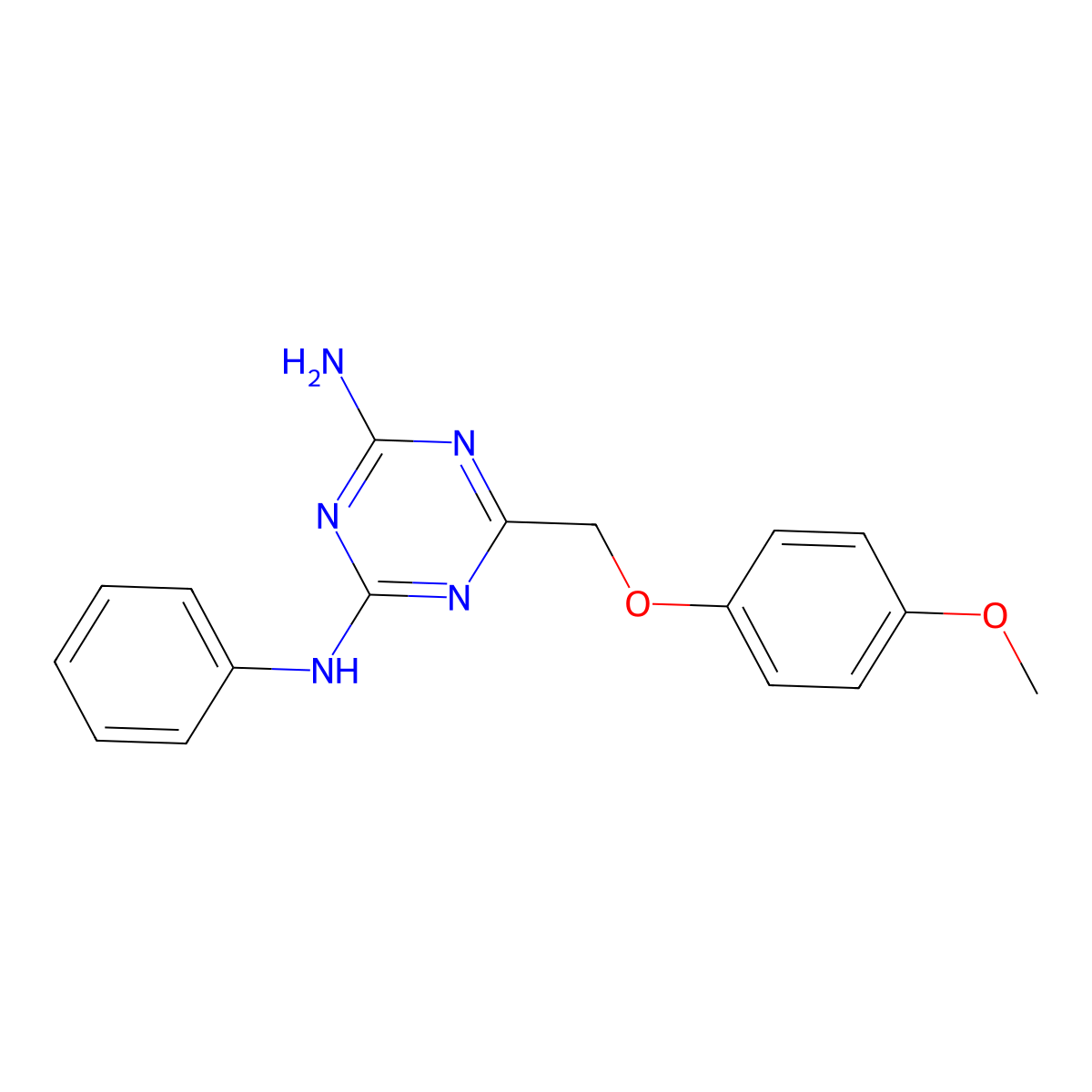 6-(4-Methoxy-phenoxymethyl)-N-phenyl-[1,3,5]triazine-2,4-diamine molecular structure, CAS 575466-85-2