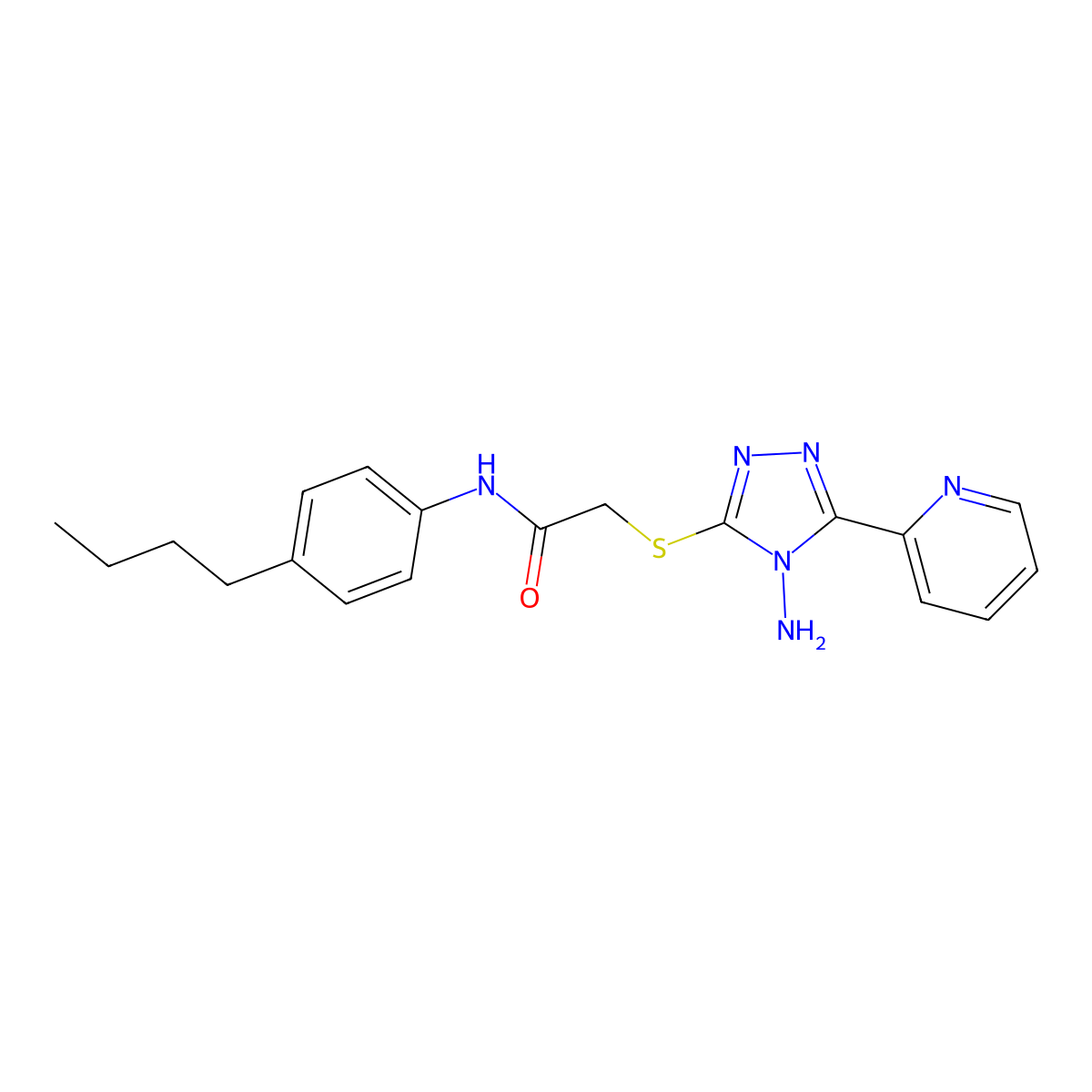 2-((4-amino-5-(pyridin-2-yl)-4H-1,2,4-triazol-3-yl)thio)-N-(4-butylphenyl)acetamide molecular structure, CAS 575467-20-8