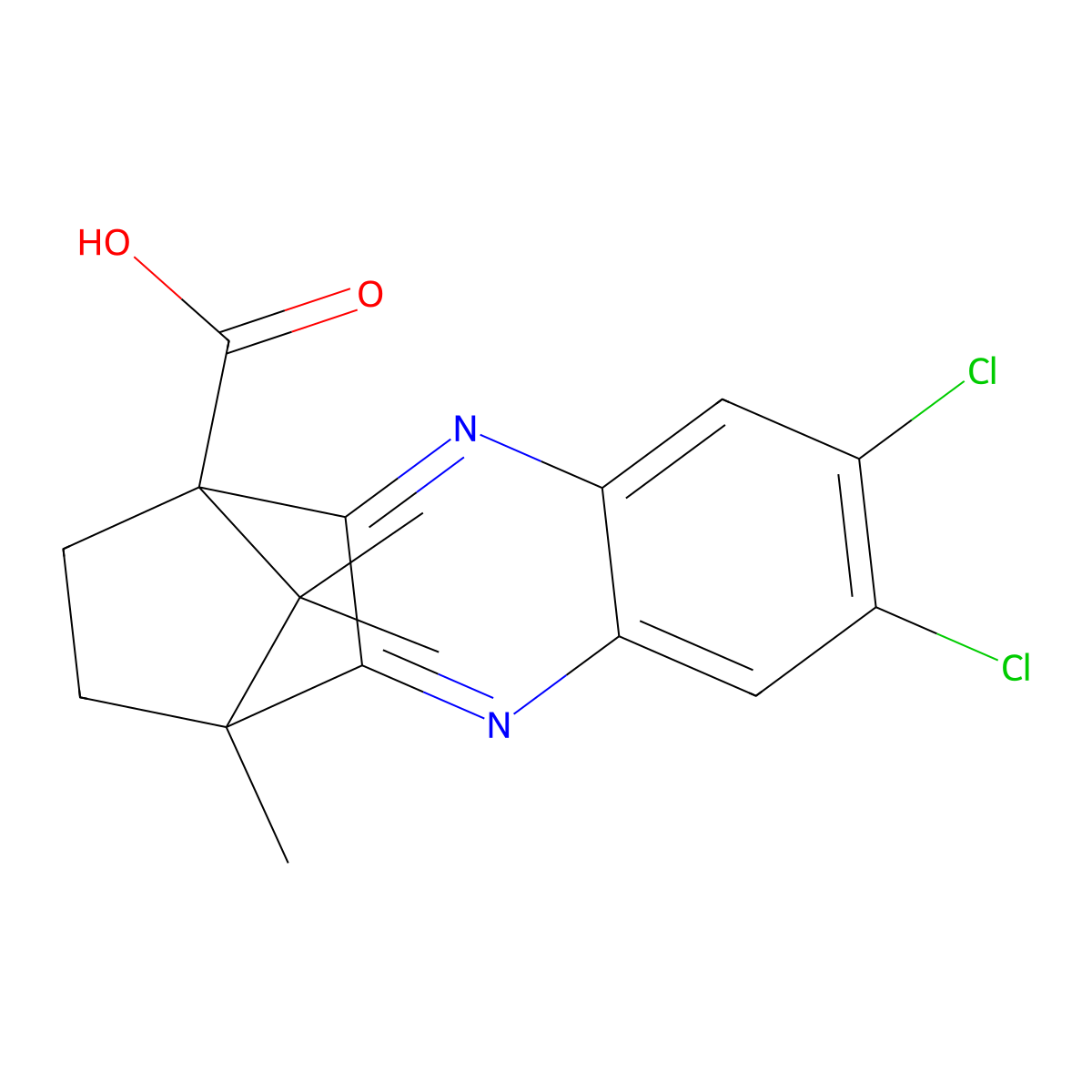 7,8-dichloro-4,11,11-trimethyl-3,4-dihydro-1,4-methanophenazine-1(2H)-carboxylic acid molecular structure, CAS 575467-21-9