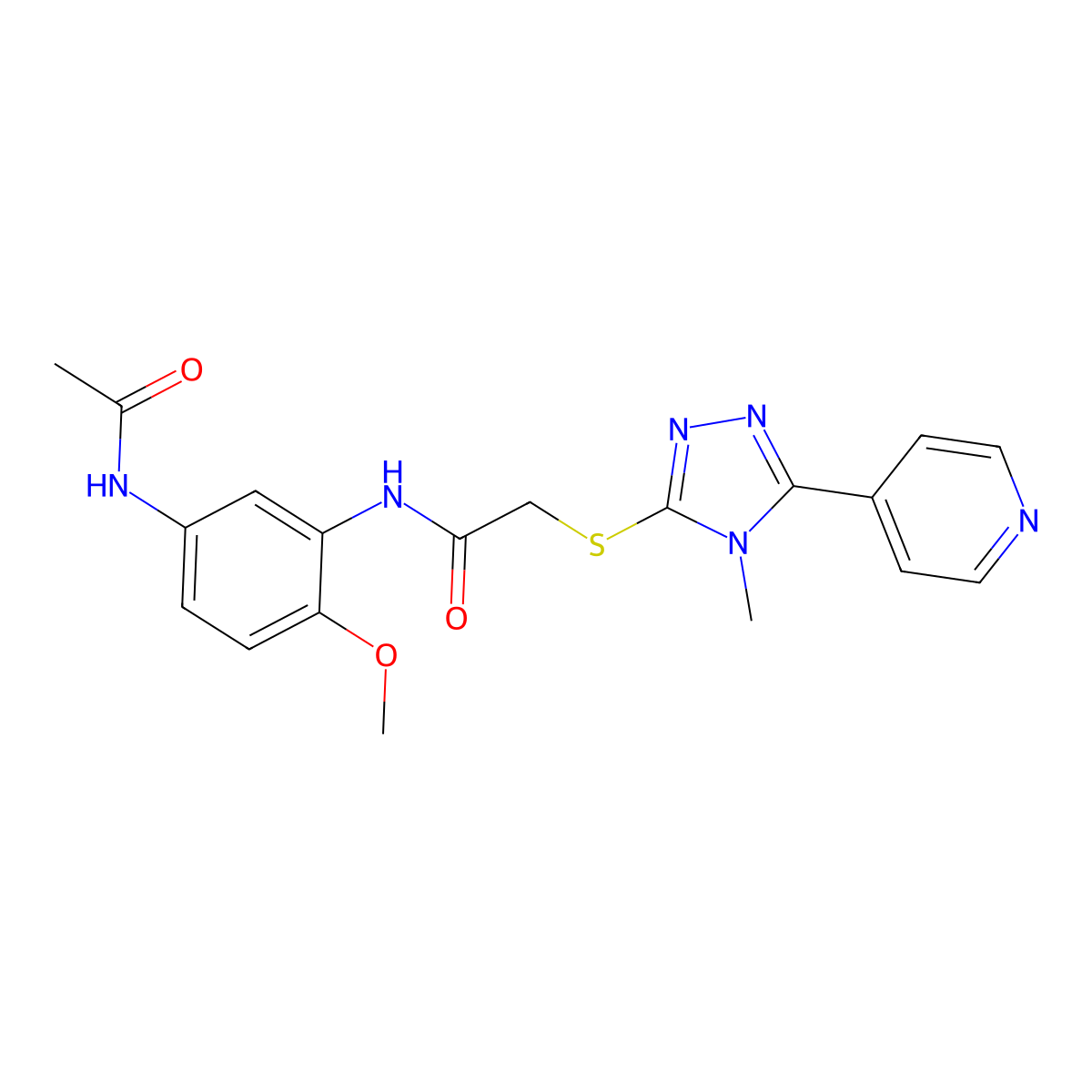 N-[5-(acetylamino)-2-methoxyphenyl]-2-(4-methyl-5-(4-pyridyl)(1,2,4-triazol-3-ylthio))acetamide molecular structure, CAS 575467-29-7