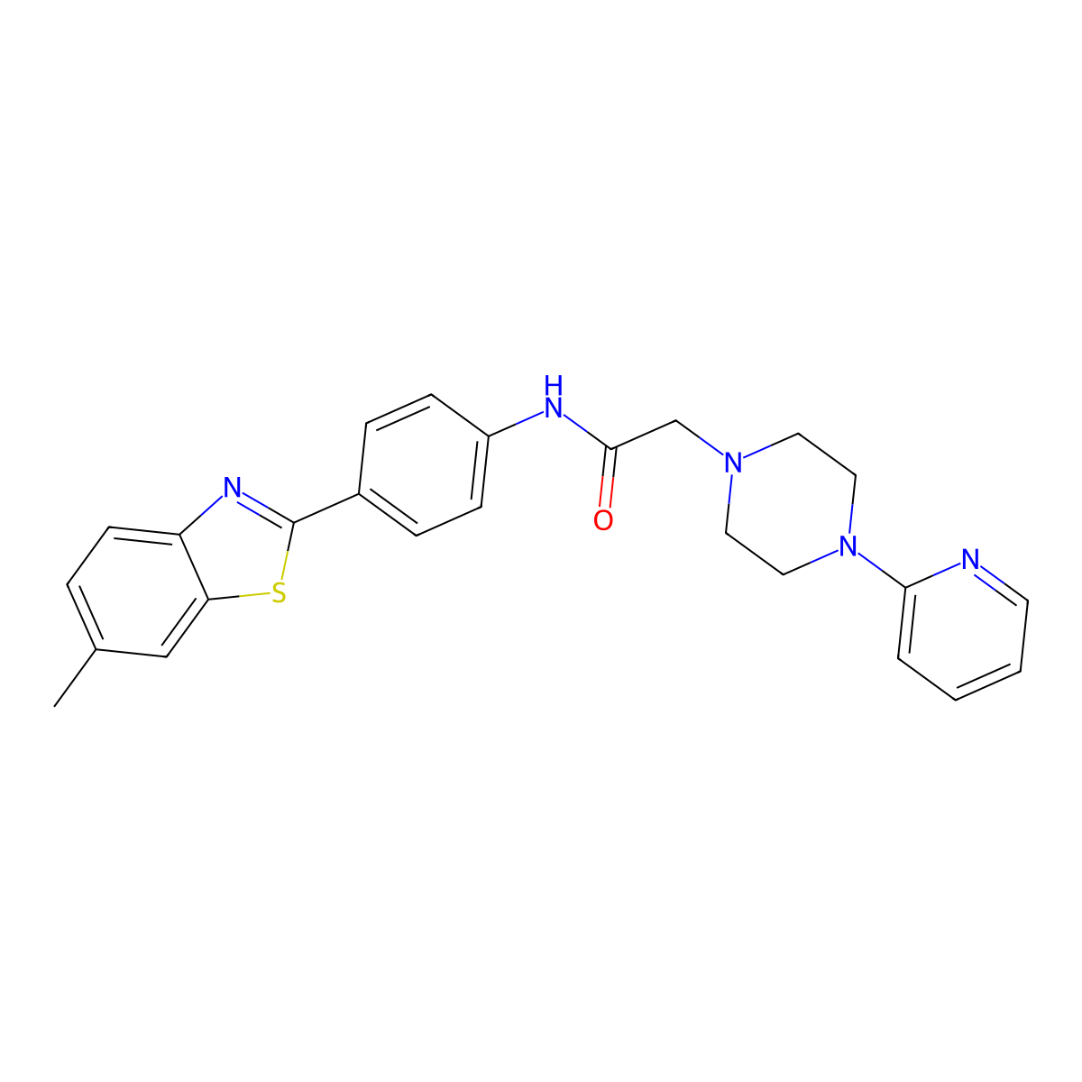 N-[4-(6-methyl-1,3-benzothiazol-2-yl)phenyl]-2-(4-pyridin-2-ylpiperazin-1-yl)acetamide molecular structure, CAS 575467-54-8