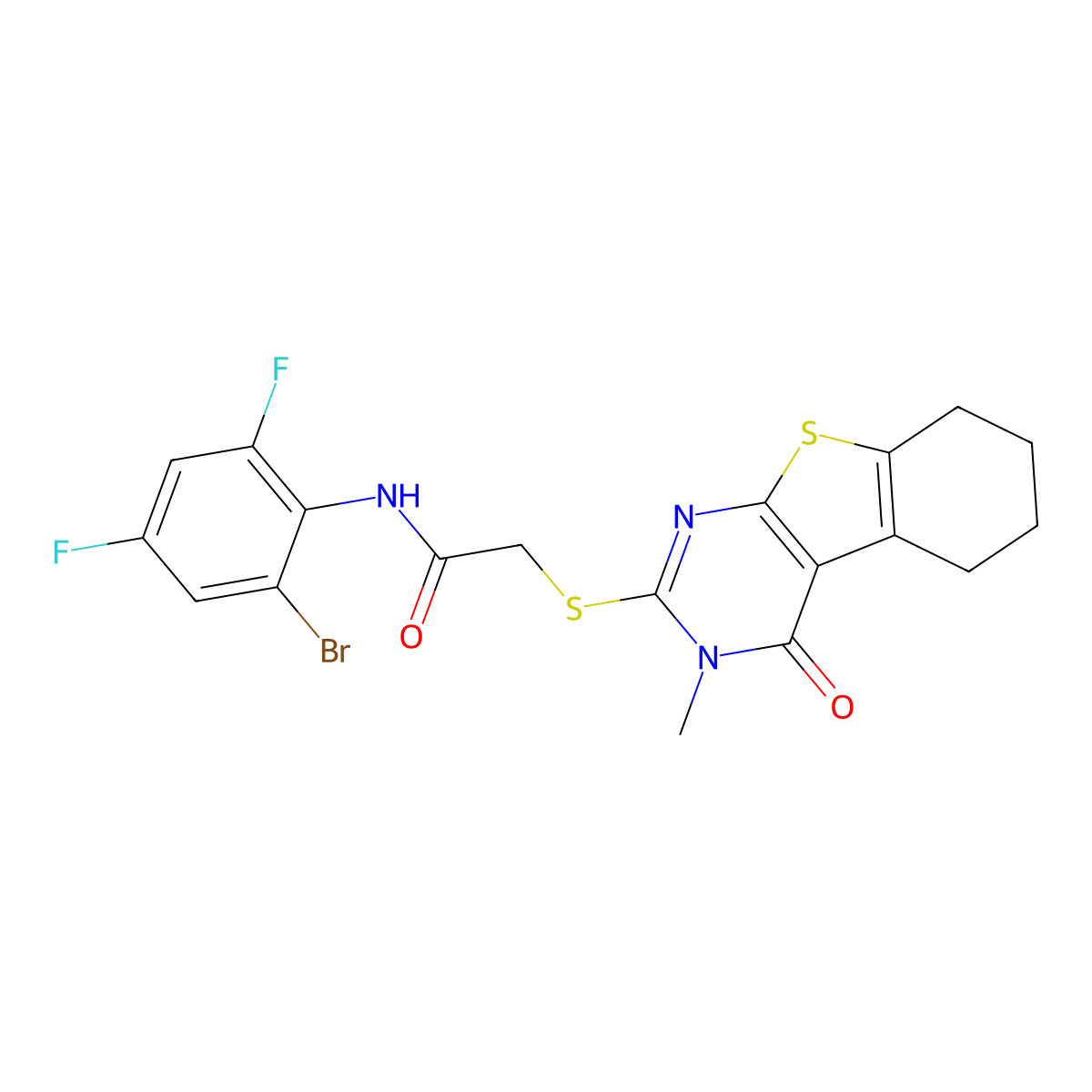 N-(2-bromo-4,6-difluorophenyl)-2-(3-methyl-4-oxo(3,5,6,7,8-pentahydrobenzo[b]t hiopheno[2,3-d]pyrimidin-2-ylthio))acetamide molecular structure, CAS 575467-60-6