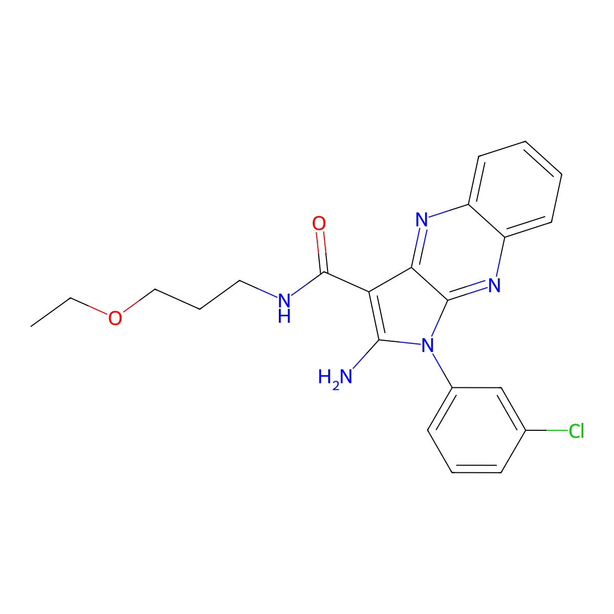2-amino-1-(3-chlorophenyl)-N-(3-ethoxypropyl)-1H-pyrrolo[2,3-b]quinoxaline-3-carboxamide molecular structure, CAS 575467-62-8