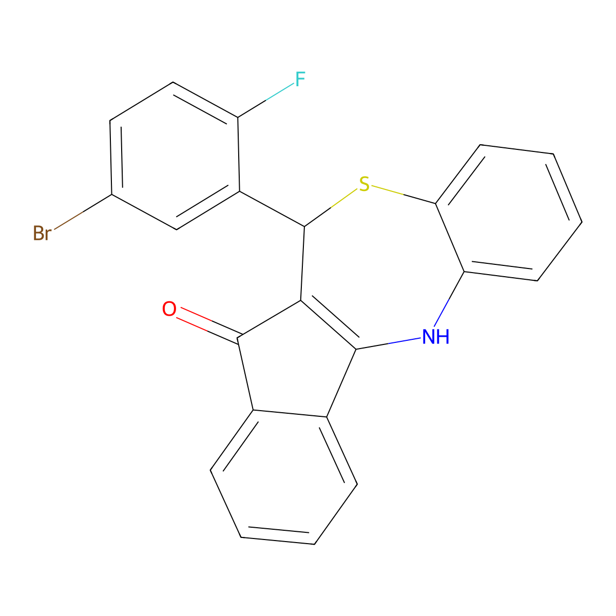 6-(5-bromo-2-fluorophenyl)-6,12-dihydro-5H-benzo[b]indeno[1,2-e][1,4]thiazepin-5-one molecular structure, CAS 575467-69-5