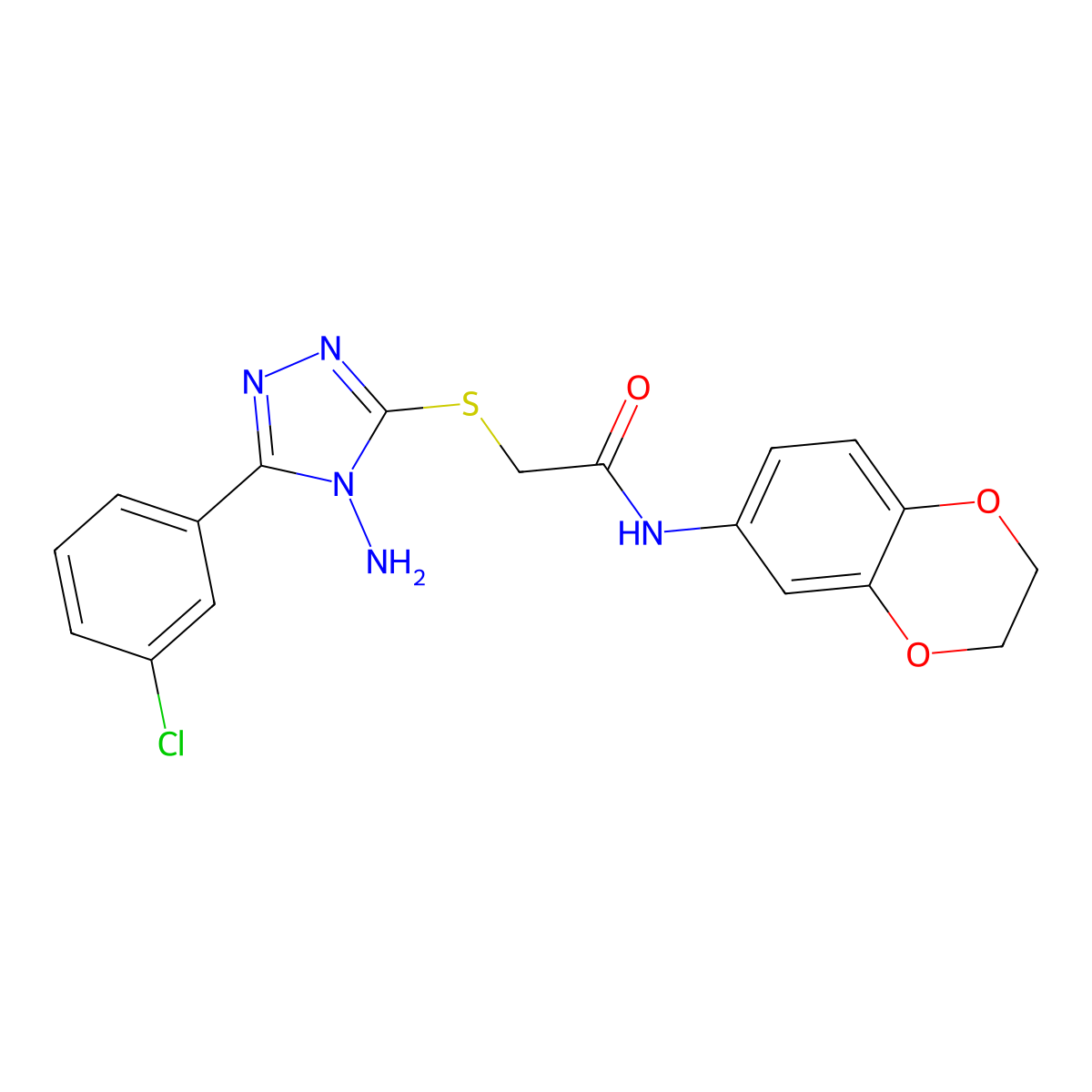 2-{[4-amino-5-(3-chlorophenyl)-4H-1,2,4-triazol-3-yl]sulfanyl}-N-(2,3-dihydro-1,4-benzodioxin-6-yl)acetamide molecular structure, CAS 575467-83-3