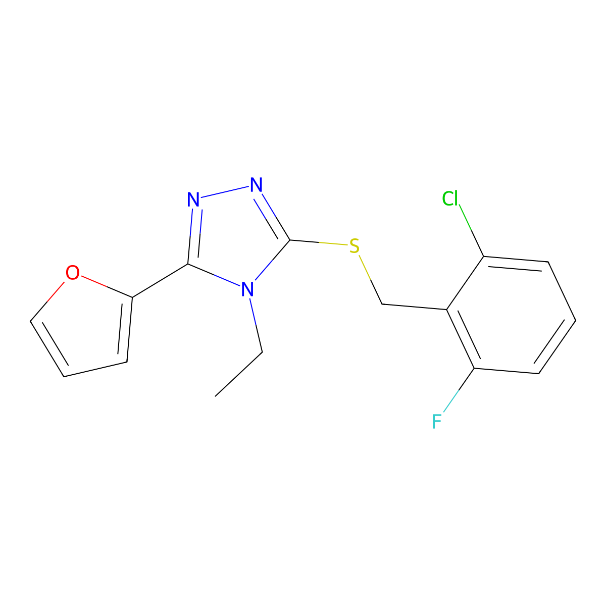 3-[(2-Chloro-6-fluorophenyl)methylthio]-4-ethyl-5-(2-furanyl)-1,2,4-triazole molecular structure, CAS 575468-01-8