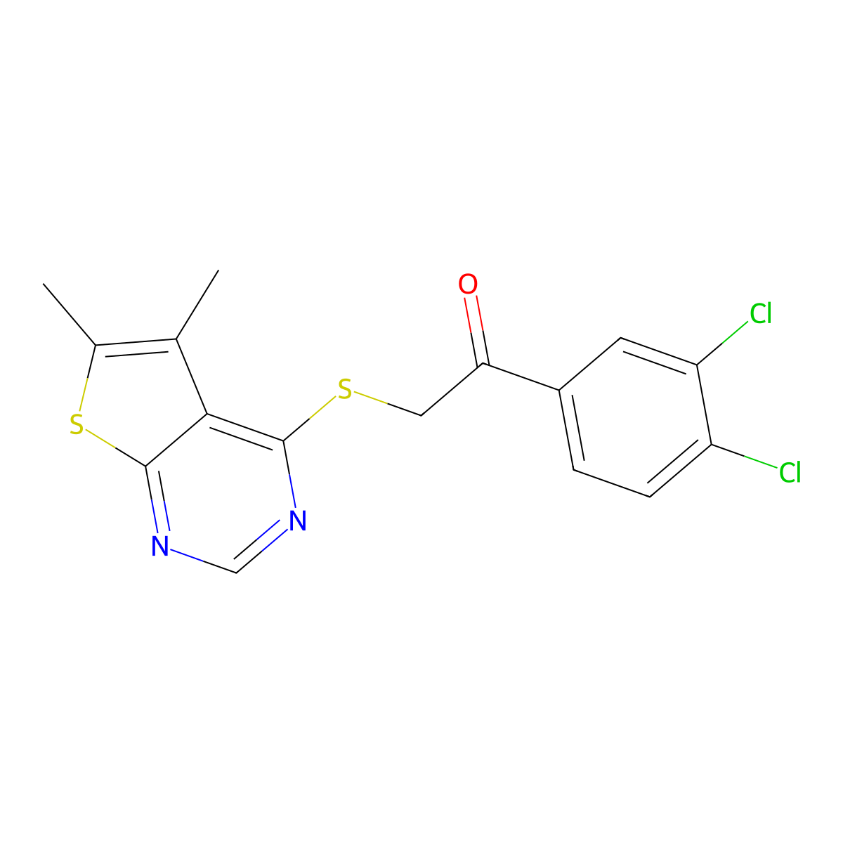 1-(3,4-Dichlorophenyl)-2-((5,6-dimethylthieno[2,3-d]pyrimidin-4-yl)thio)ethanone molecular structure, CAS 575468-99-4