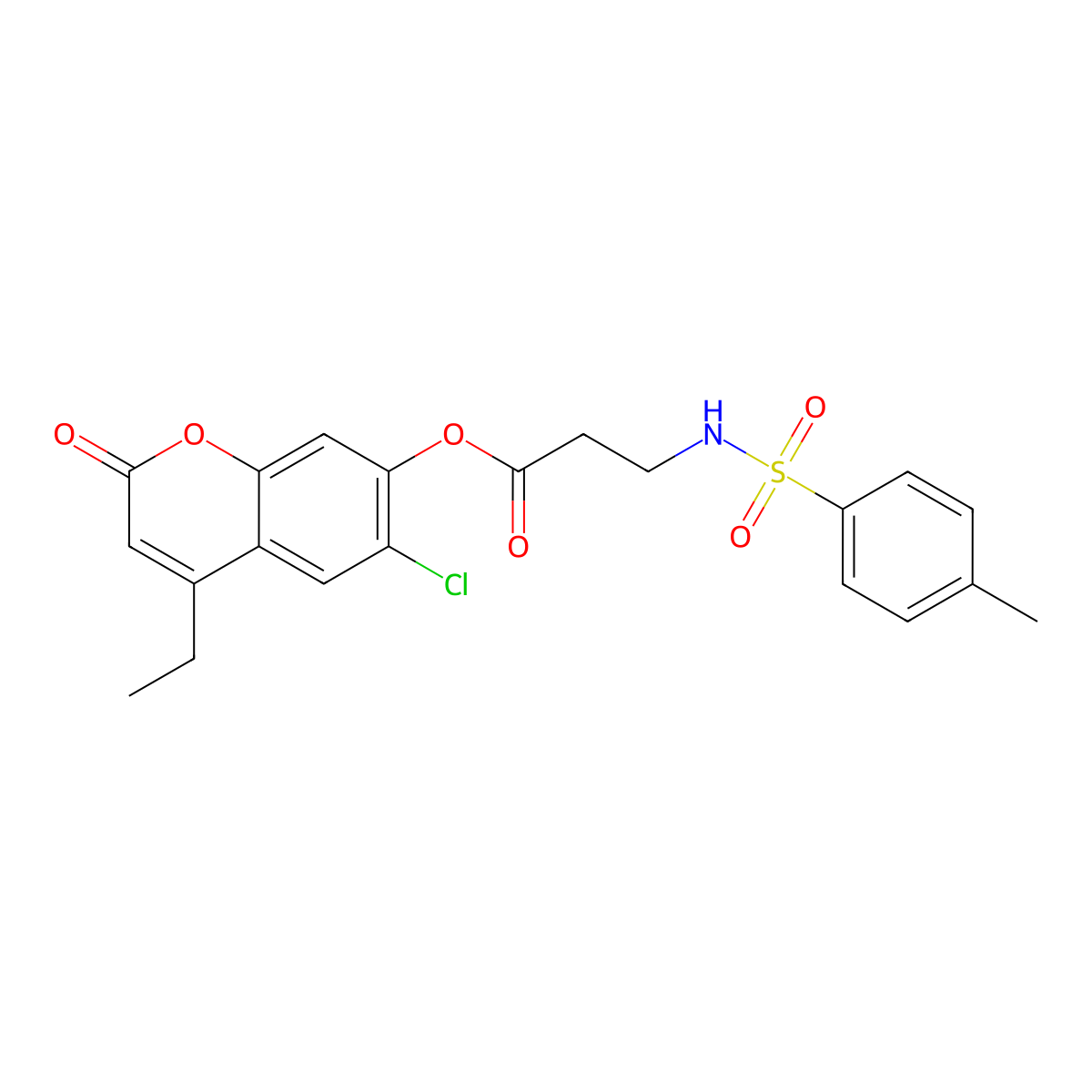 6-chloro-4-ethyl-2-oxo-2H-chromen-7-yl N-[(4-methylphenyl)sulfonyl]-beta-alaninate molecular structure, CAS 575469-43-1