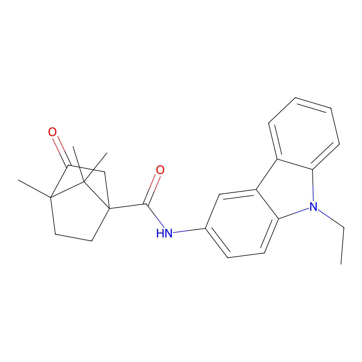 N-(9-ethyl-9H-carbazol-3-yl)-4,7,7-trimethyl-3-oxobicyclo[2.2.1]heptane-1-carboxamide molecular structure, CAS 575469-74-8