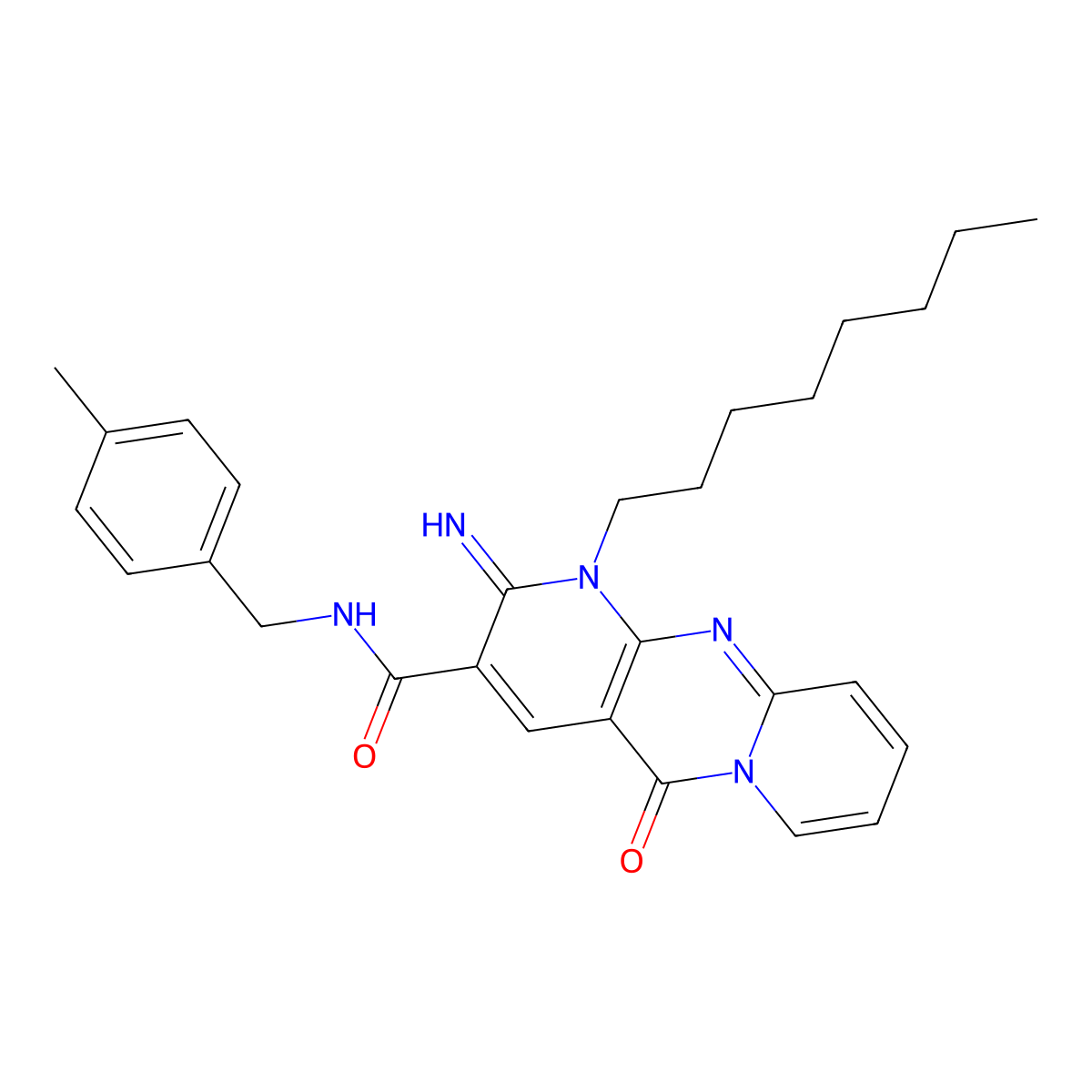 2-imino-N-(4-methylbenzyl)-1-octyl-5-oxo-1,5-dihydro-2H-dipyrido[1,2-a:2',3'-d]pyrimidine-3-carboxamide molecular structure, CAS 575469-79-3