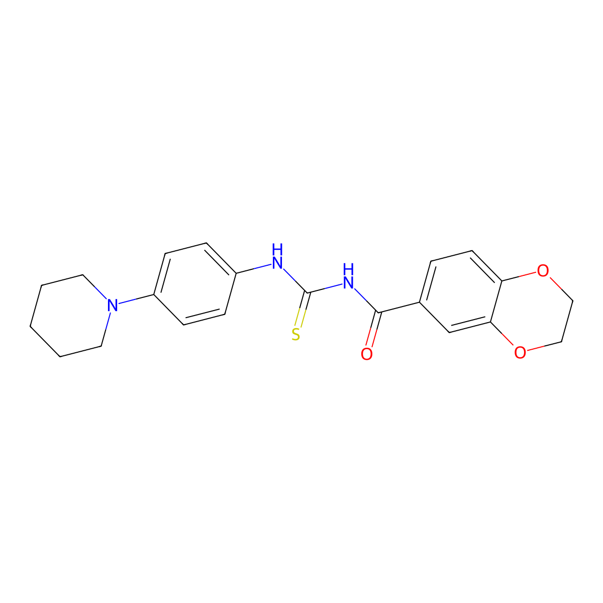 N-[(4-piperidin-1-ylphenyl)carbamothioyl]-2,3-dihydro-1,4-benzodioxine-6-carboxamide molecular structure, CAS 575470-04-1
