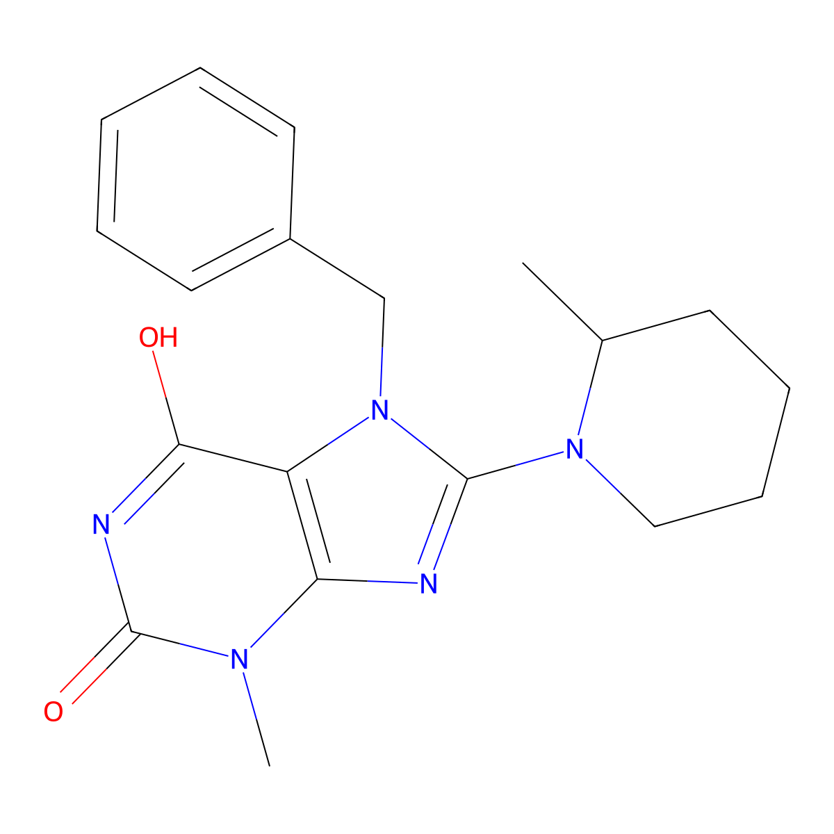 7-benzyl-3-methyl-8-(2-methylpiperidin-1-yl)-1H-purine-2,6(3H,7H)-dione molecular structure, CAS 575470-10-9