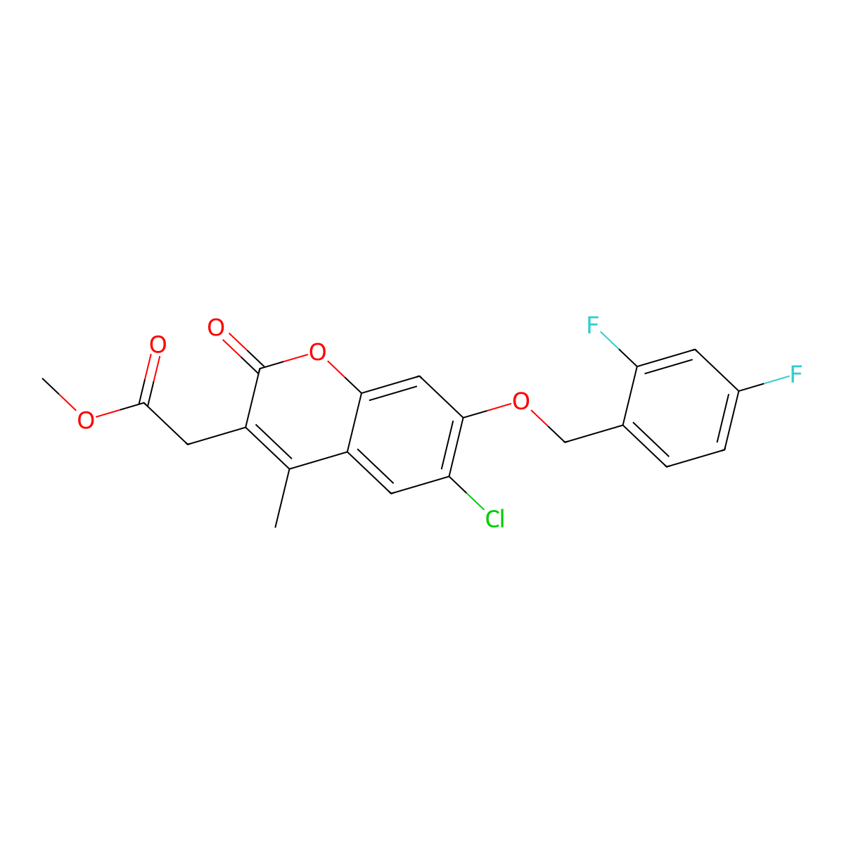 methyl {6-chloro-7-[(2,4-difluorobenzyl)oxy]-4-methyl-2-oxo-2H-chromen-3-yl}acetate molecular structure, CAS 575470-17-6