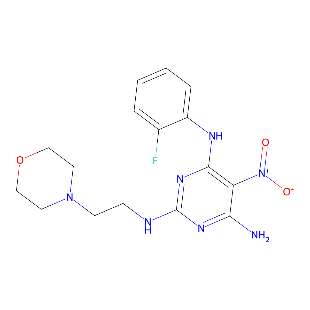 N~4~-(2-fluorophenyl)-N~2~-[2-(morpholin-4-yl)ethyl]-5-nitropyrimidine-2,4,6-triamine molecular structure, CAS 575470-25-6