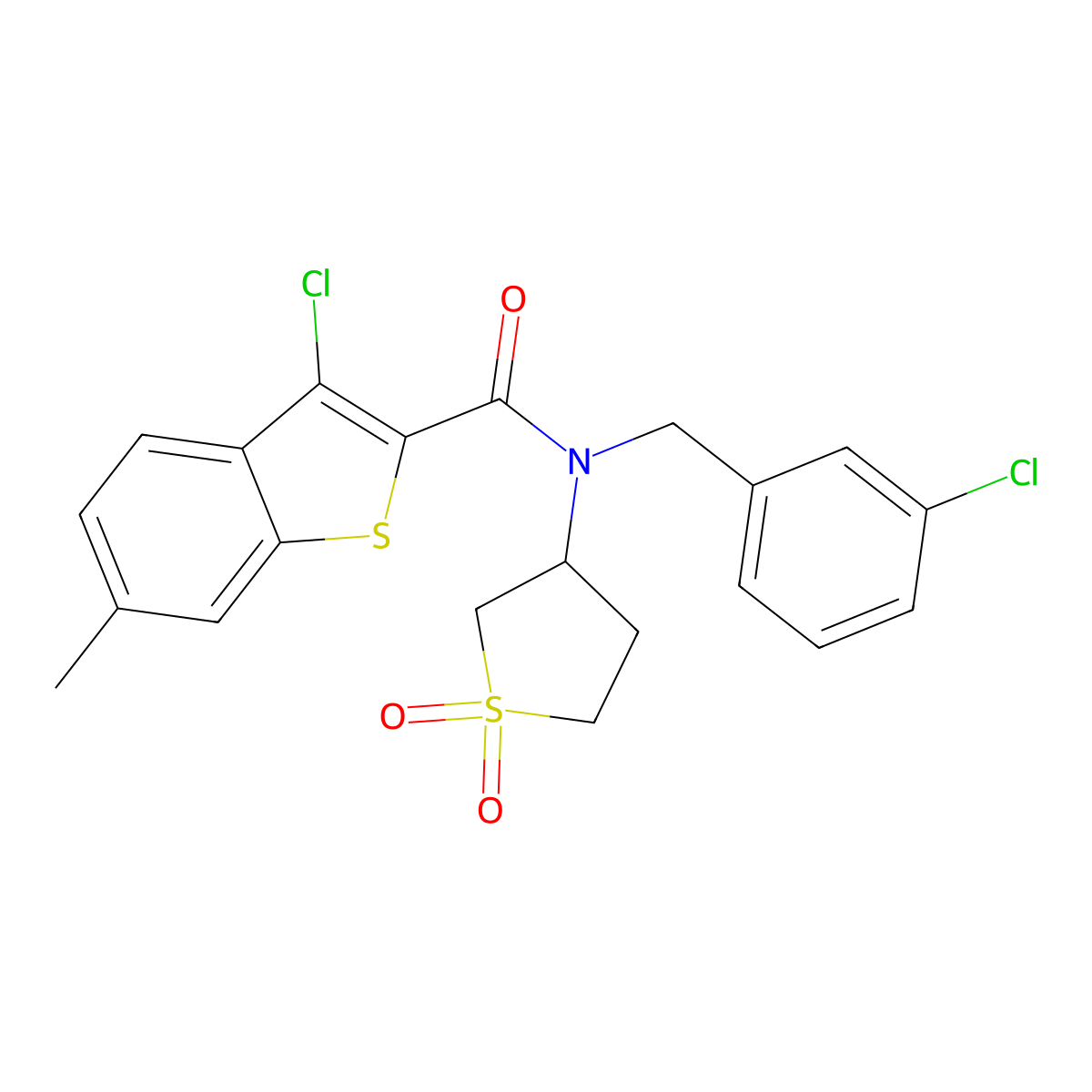 3-chloro-N-(3-chlorobenzyl)-N-(1,1-dioxidotetrahydrothiophen-3-yl)-6-methyl-1-benzothiophene-2-carboxamide molecular structure, CAS 575470-41-6