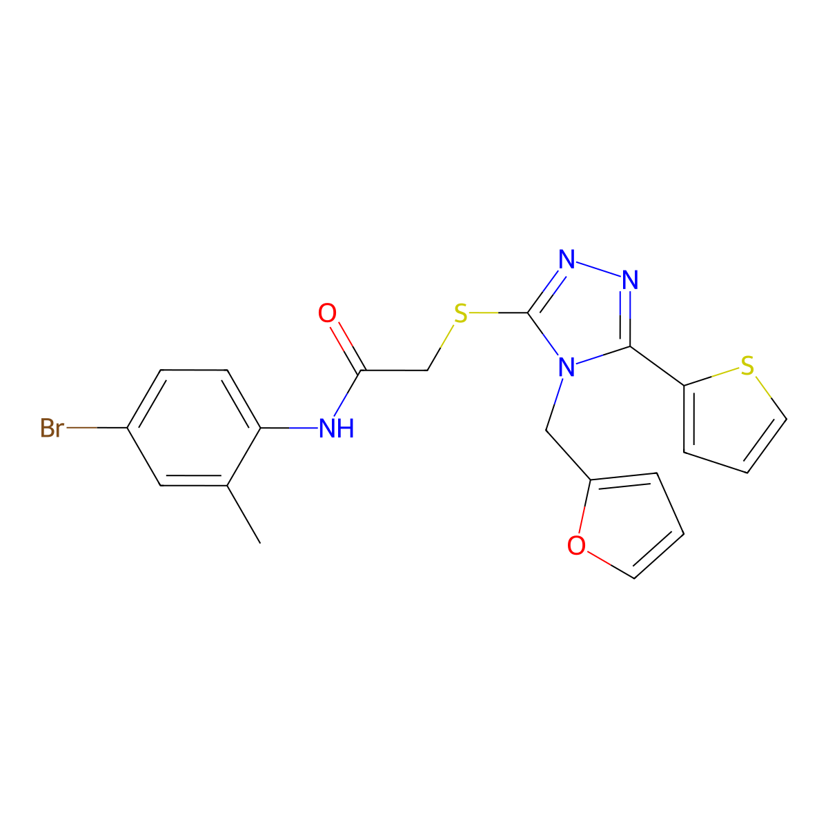 N-(4-bromo-2-methylphenyl)-2-{[4-(furan-2-ylmethyl)-5-(thiophen-2-yl)-4H-1,2,4-triazol-3-yl]sulfanyl}acetamide molecular structure, CAS 575470-50-7