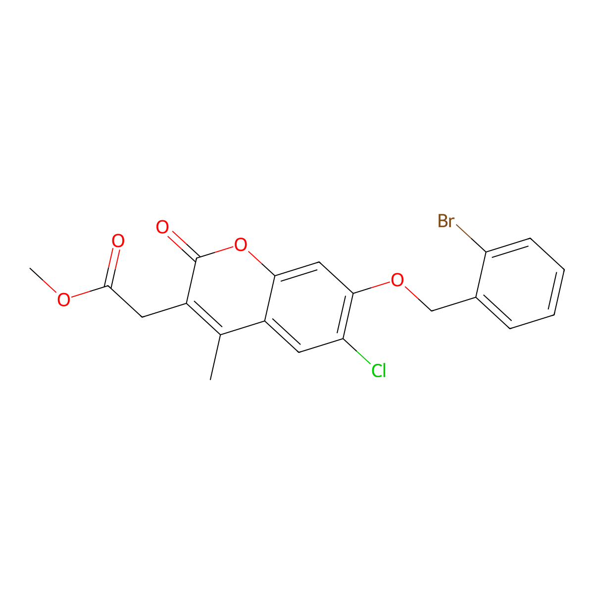 methyl {7-[(2-bromobenzyl)oxy]-6-chloro-4-methyl-2-oxo-2H-chromen-3-yl}acetate molecular structure, CAS 575470-64-3