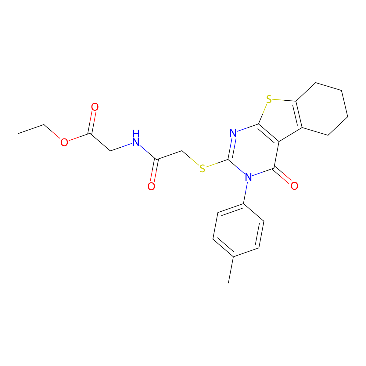 Ethyl 2-{2-[3-(4-methylphenyl)-4-oxo-3,5,6,7,8-pentahydrobenzo[b]thiopheno[2,3-d]pyrimidin-2-ylthio]acetylamino}acetate molecular structure, CAS 575470-66-5