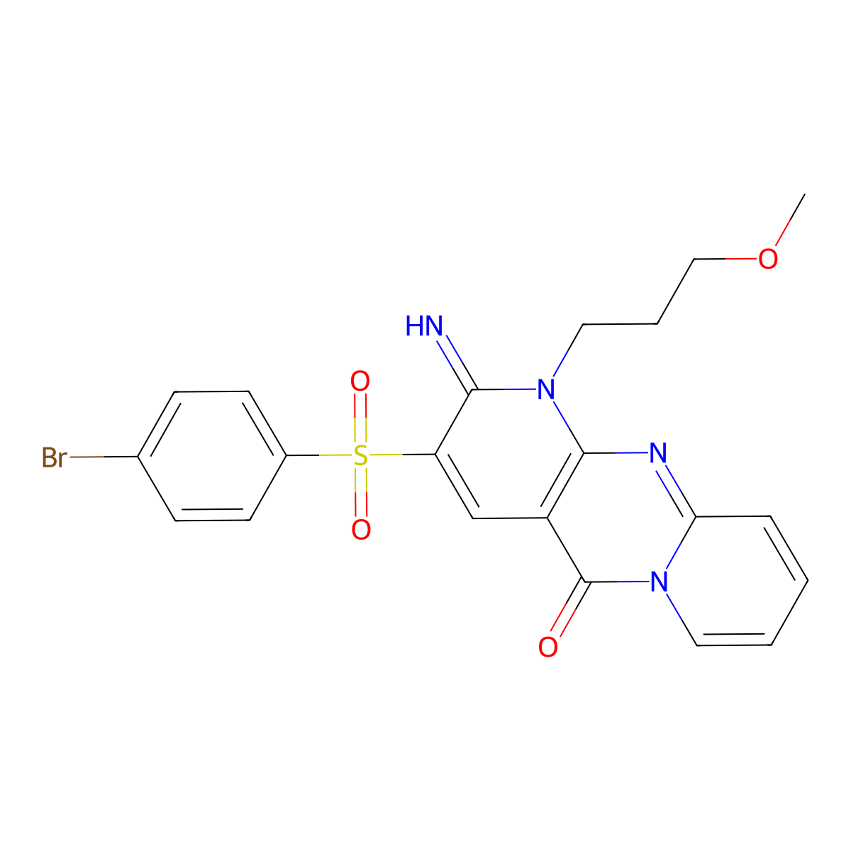 3-[(4-bromophenyl)sulfonyl]-2-imino-1-(3-methoxypropyl)-1,2-dihydro-5H-dipyrido[1,2-a:2',3'-d]pyrimidin-5-one molecular structure, CAS 575470-80-3
