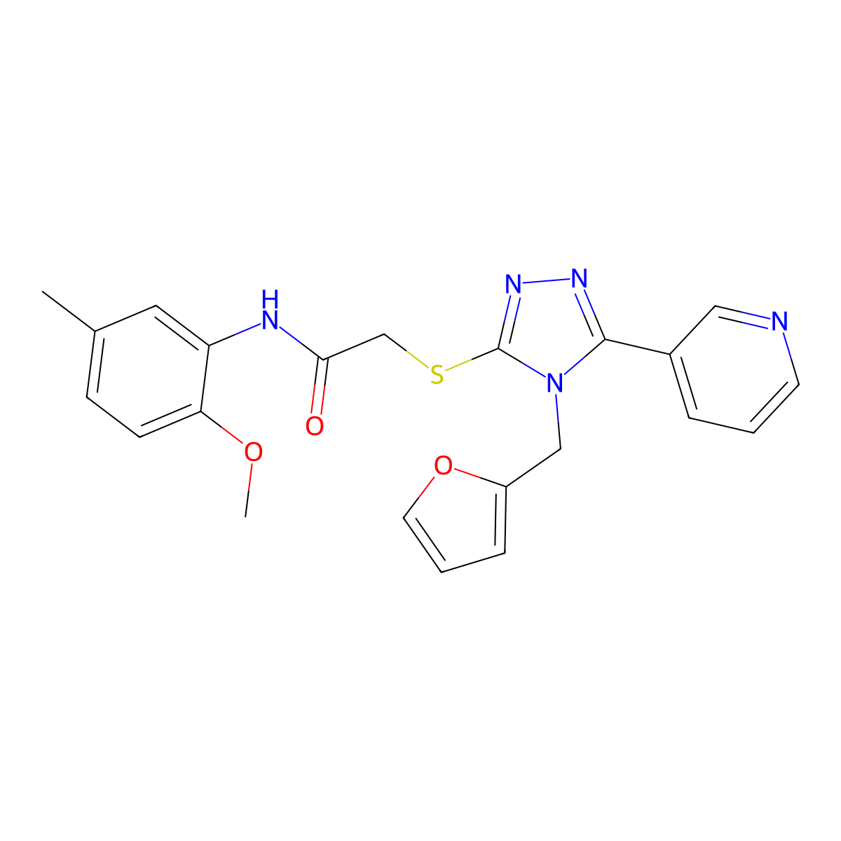 2-{[4-(furan-2-ylmethyl)-5-(pyridin-3-yl)-4H-1,2,4-triazol-3-yl]sulfanyl}-N-(2-methoxy-5-methylphenyl)acetamide molecular structure, CAS 575470-82-5