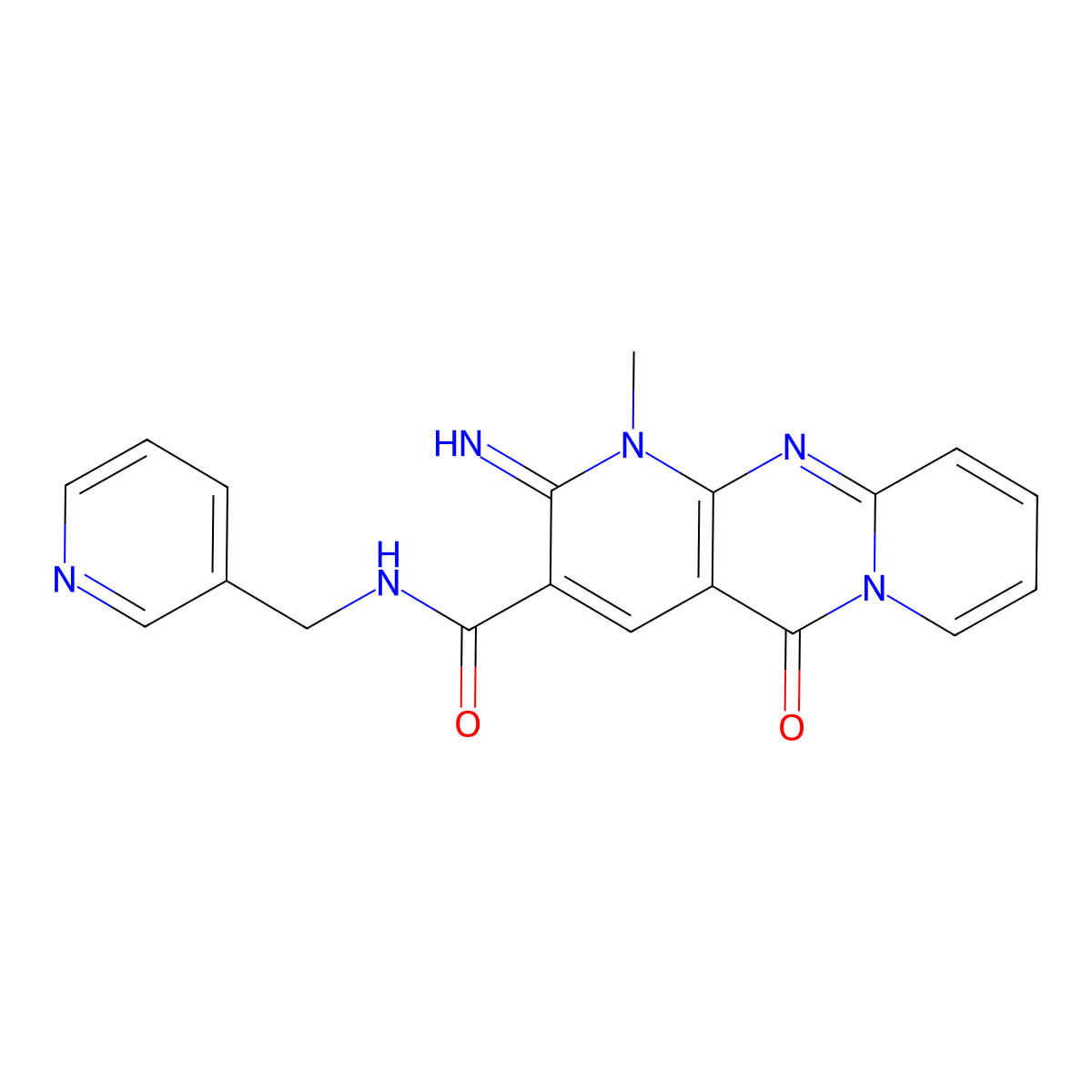 2-imino-1-methyl-5-oxo-N-(pyridin-3-ylmethyl)dipyrido[1,2-e:4',3'-f]pyrimidine-3-carboxamide molecular structure, CAS 575471-09-9