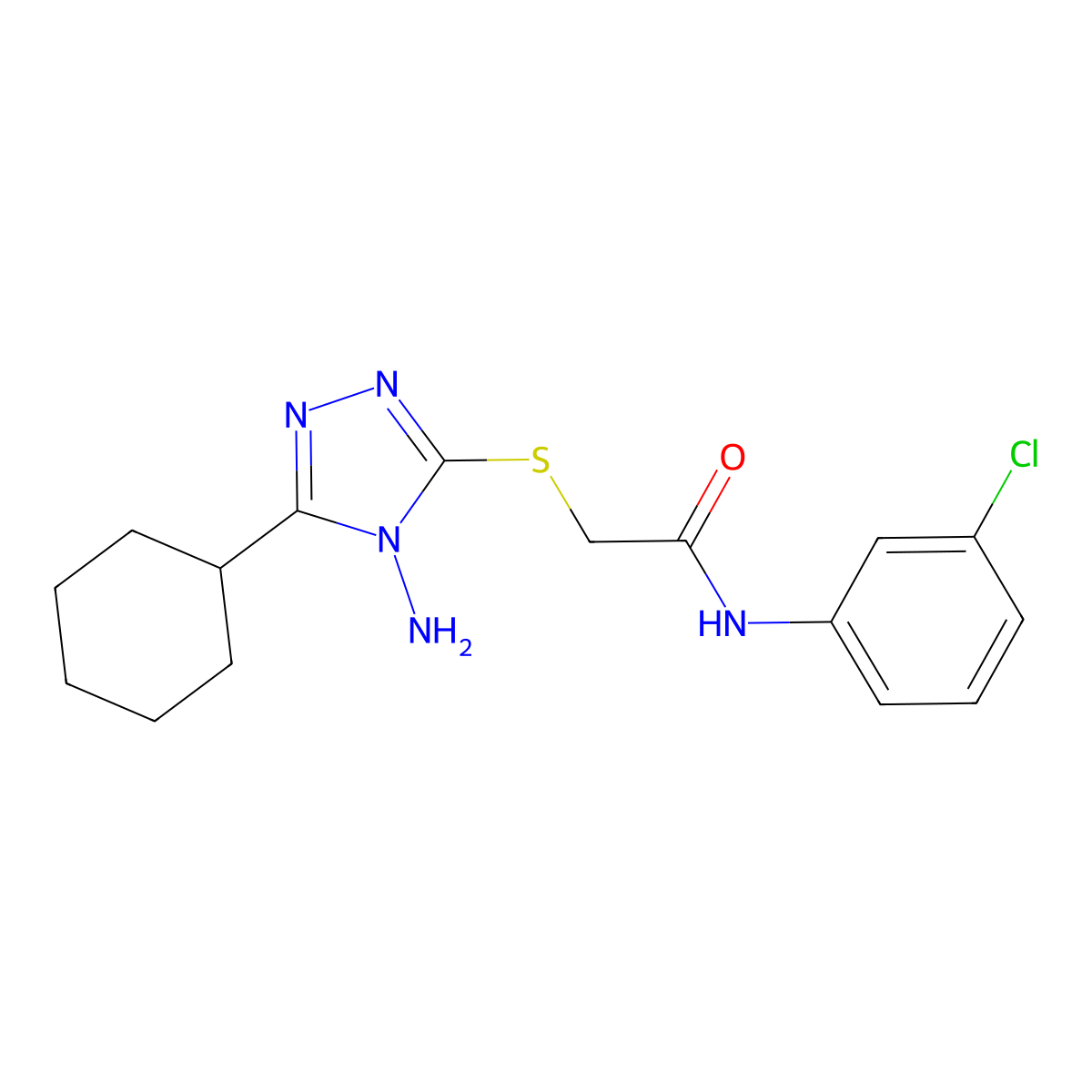 2-((4-amino-5-cyclohexyl-4H-1,2,4-triazol-3-yl)thio)-N-(3-chlorophenyl)acetamide molecular structure, CAS 575471-11-3