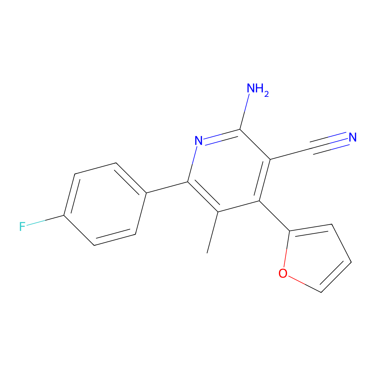 2-Amino-6-(4-fluorophenyl)-4-(furan-2-yl)-5-methylnicotinonitrile molecular structure, CAS 575471-15-7