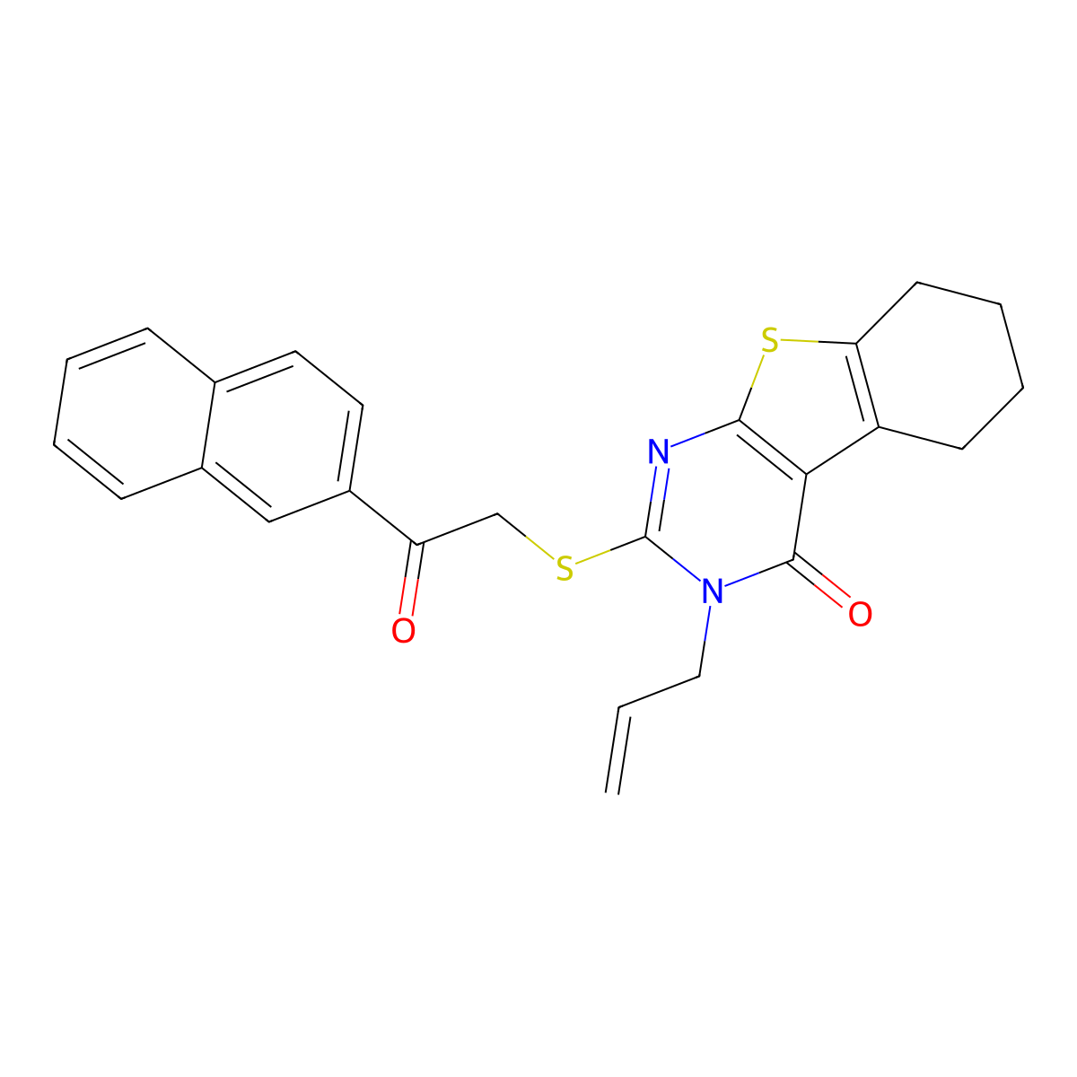 2-{[2-(naphthalen-2-yl)-2-oxoethyl]sulfanyl}-3-(prop-2-en-1-yl)-5,6,7,8-tetrahydro[1]benzothieno[2,3-d]pyrimidin-4(3H)-one molecular structure, CAS 575471-21-5