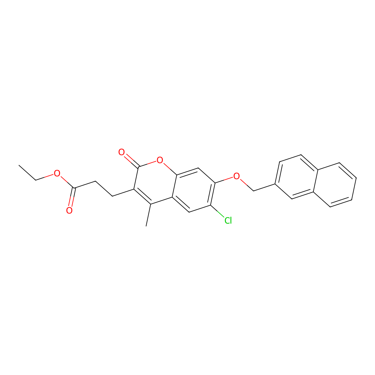 ethyl 3-[6-chloro-4-methyl-7-(2-naphthylmethoxy)-2-oxo-2H-chromen-3-yl]propanoate molecular structure, CAS 575471-27-1