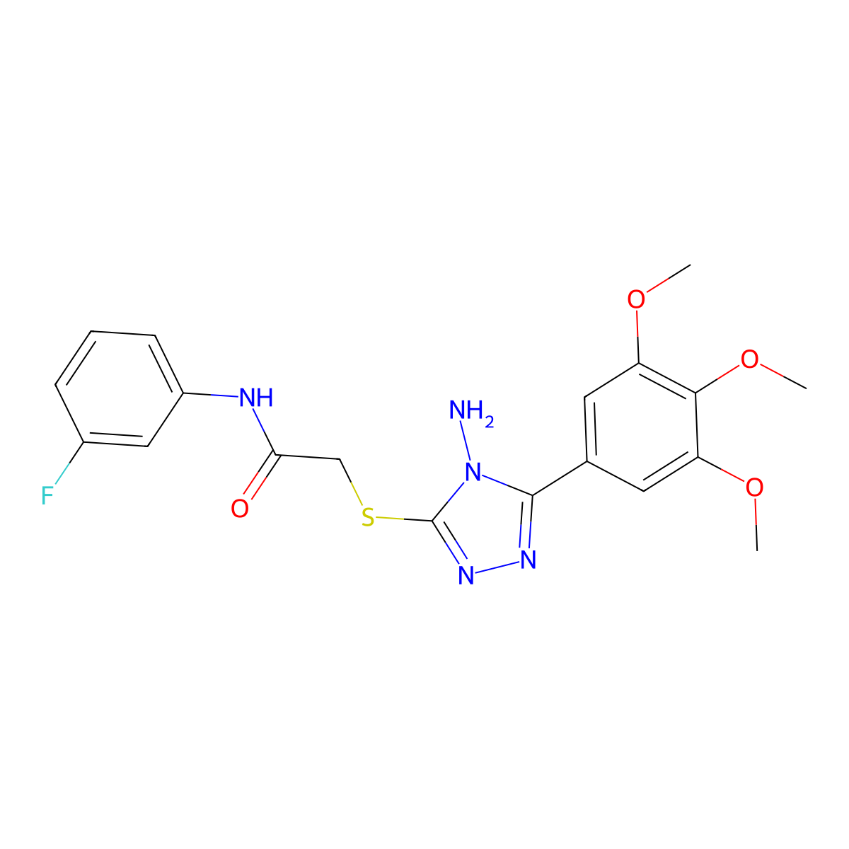 2-{[4-amino-5-(3,4,5-trimethoxyphenyl)-4H-1,2,4-triazol-3-yl]sulfanyl}-N-(3-fluorophenyl)acetamide molecular structure, CAS 575471-31-7
