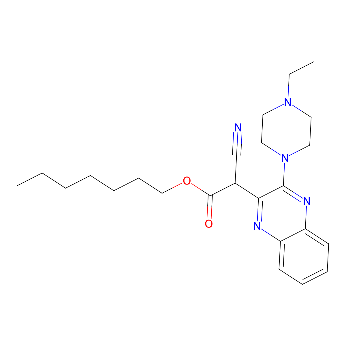Heptyl 2-cyano-2-[3-(4-ethylpiperazin-1-yl)quinoxalin-2-yl]acetate molecular structure, CAS 575471-37-3