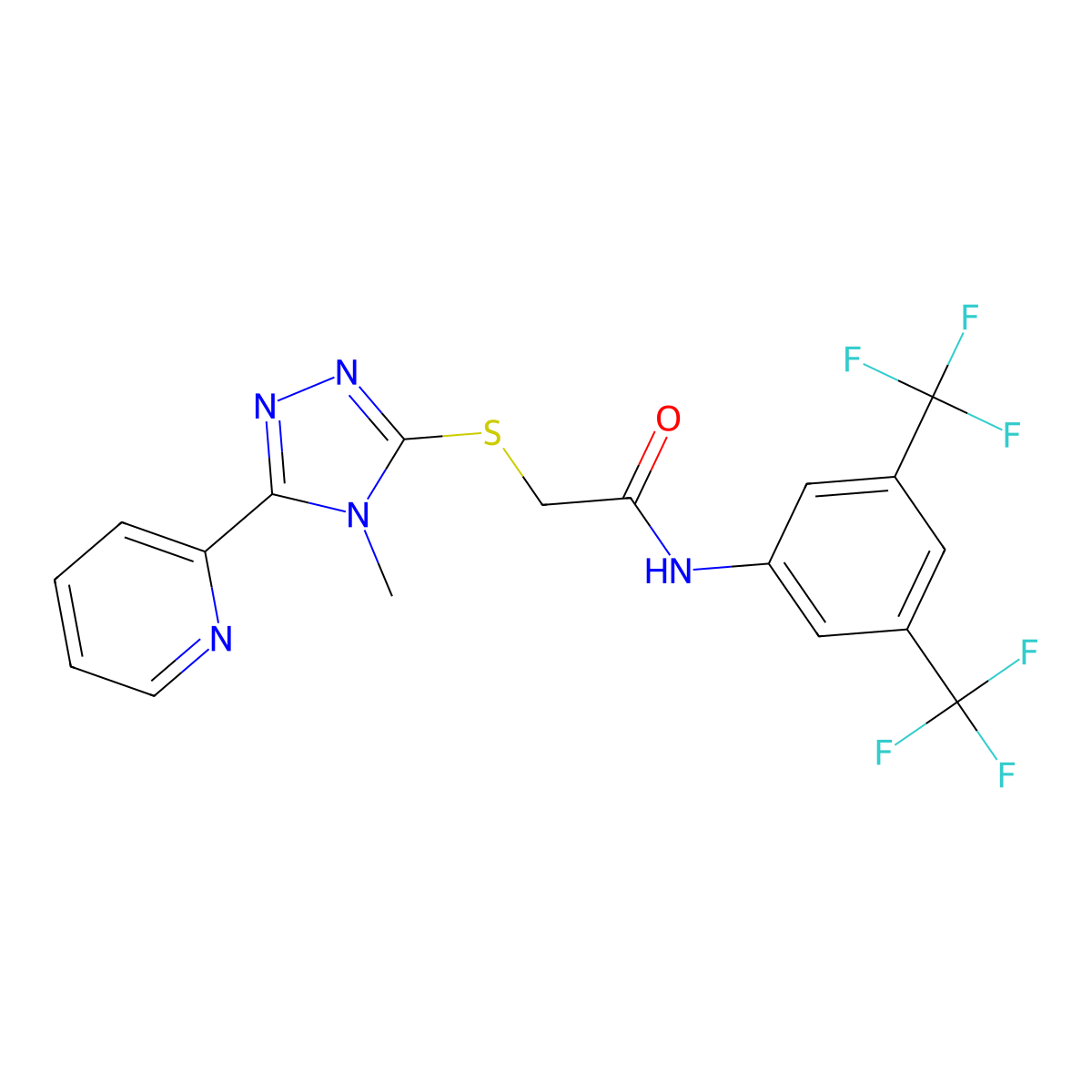 N-[3,5-bis(trifluoromethyl)phenyl]-2-{[4-methyl-5-(pyridin-2-yl)-4H-1,2,4-triazol-3-yl]sulfanyl}acetamide molecular structure, CAS 575471-40-8