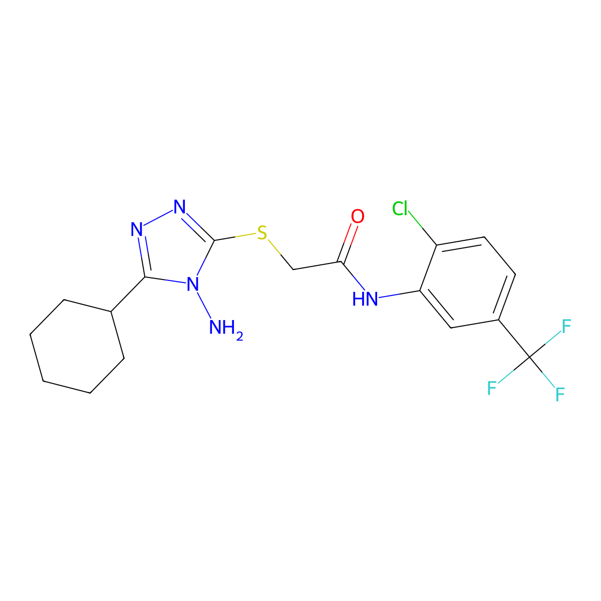 2-((4-amino-5-cyclohexyl-4H-1,2,4-triazol-3-yl)thio)-N-(2-chloro-5-(trifluoromethyl)phenyl)acetamide molecular structure, CAS 575471-58-8