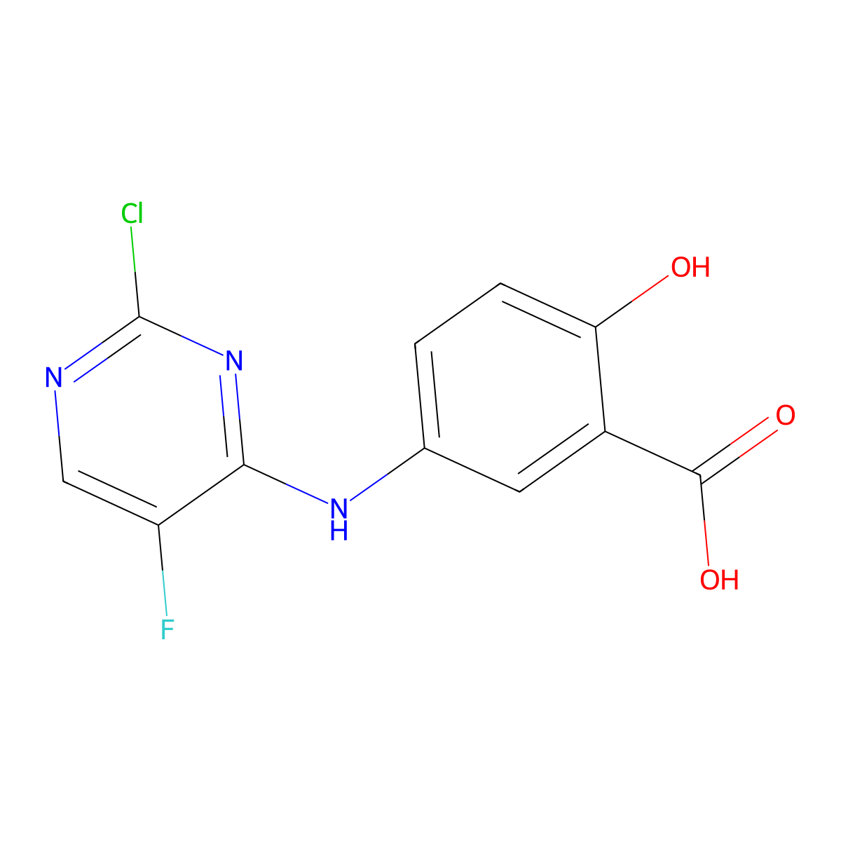 5-[(2-Chloro-5-fluoropyrimidin-4-yl)amino]-2-hydroxybenzoic acid molecular structure, CAS 575474-21-4