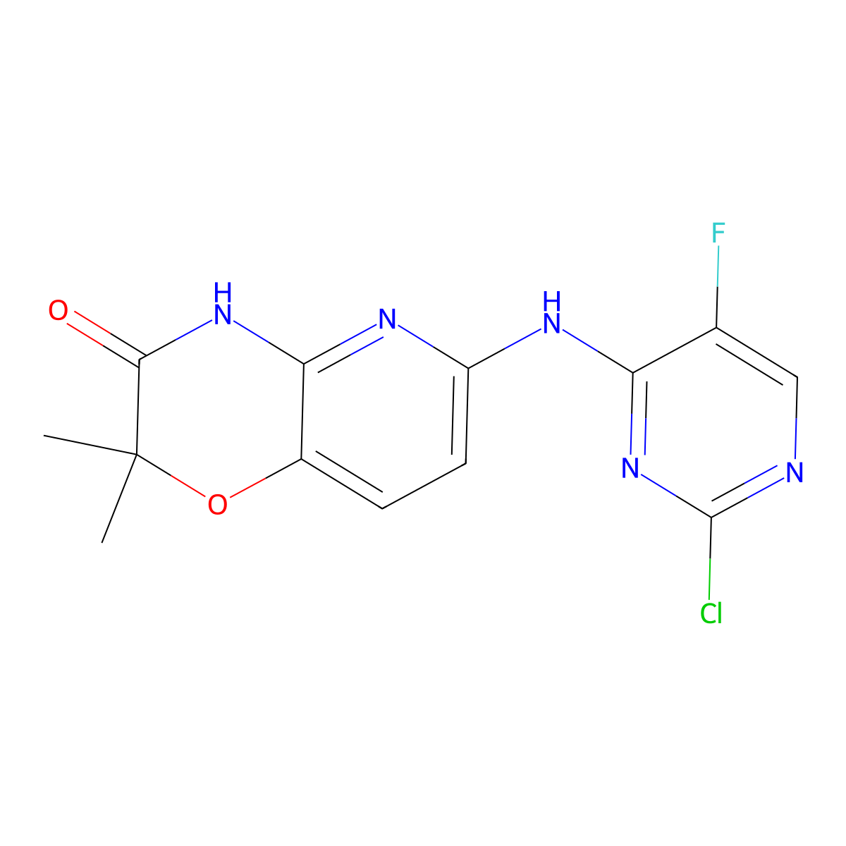 6-((2-Chloro-5-fluoro-4-pyrimidinyl)amino)-2,2-dimethyl-2H-pyrido(3,2-b)-1,4-oxazin-3(4H)-one molecular structure, CAS 575484-83-2