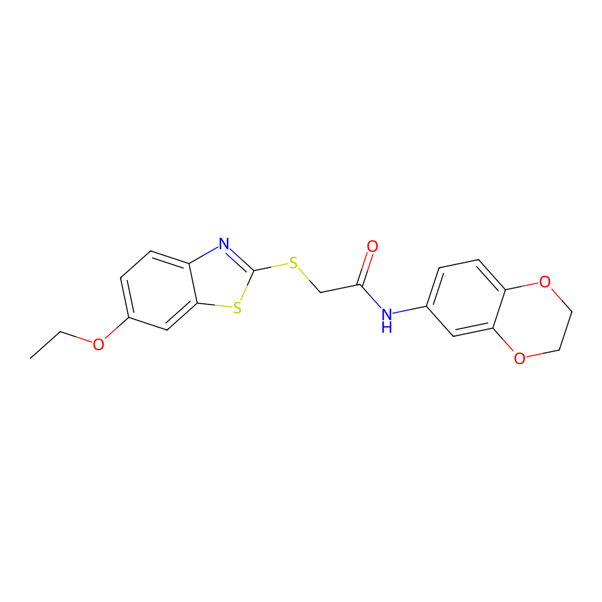 N-(2,3-dihydro-1,4-benzodioxin-6-yl)-2-[(6-ethoxy-1,3-benzothiazol-2-yl)sulfanyl]acetamide molecular structure, CAS 575491-88-2