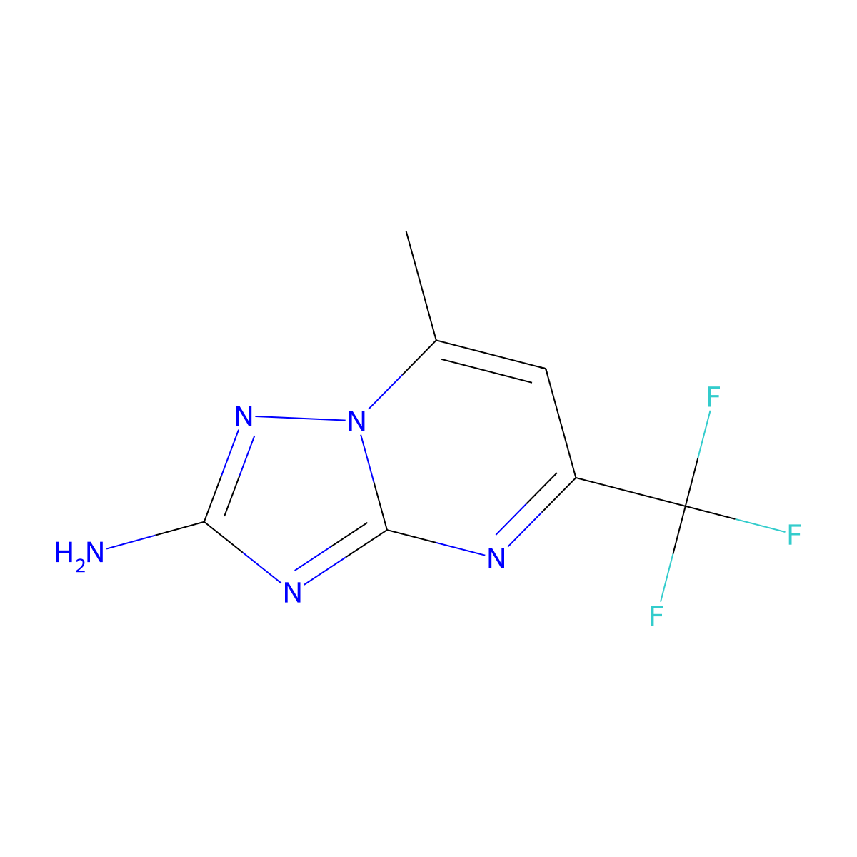 7-Methyl-5-(trifluoromethyl)-[1,2,4]triazolo[1,5-a]pyrimidin-2-amine molecular structure, CAS 575496-43-4