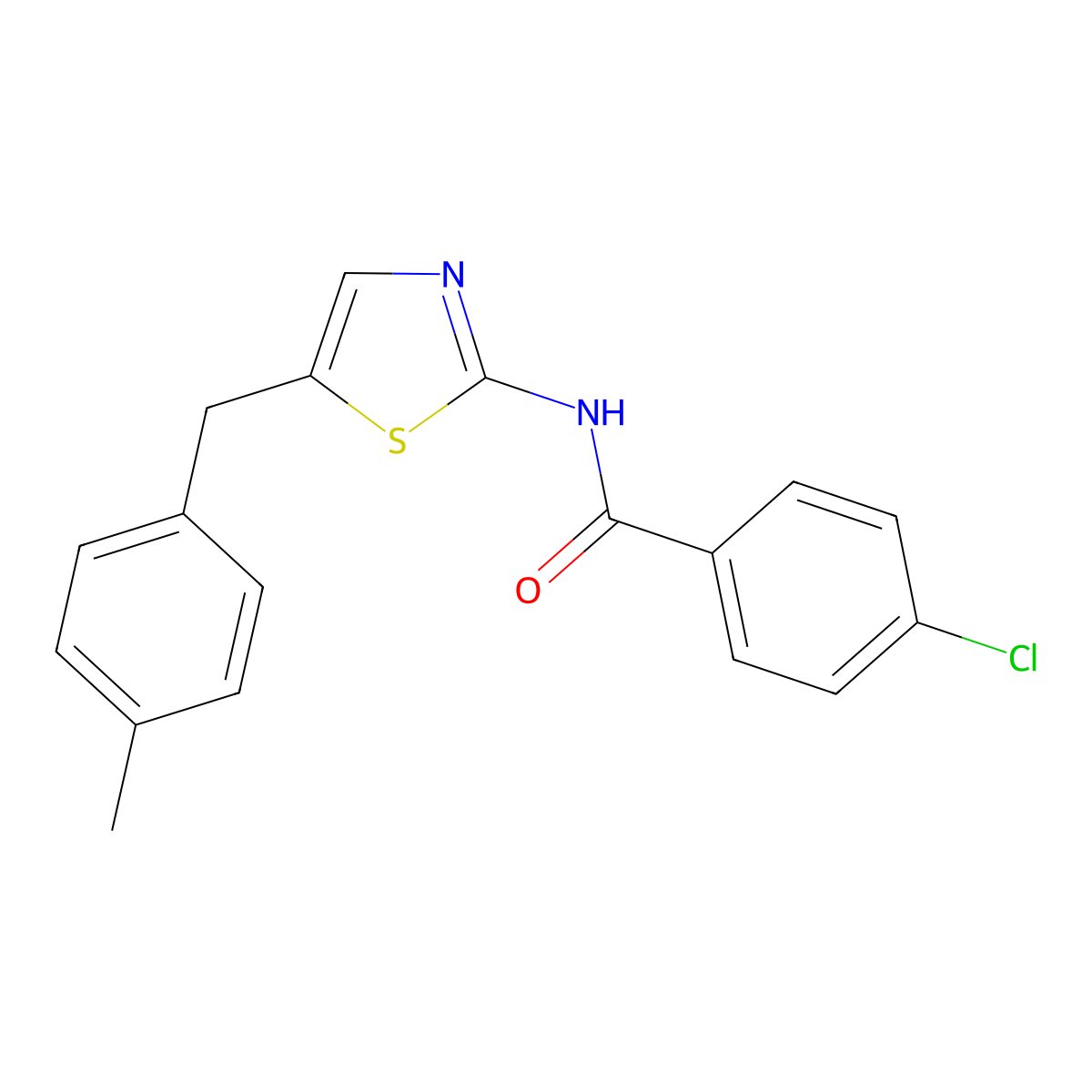 4-chloro-N-[5-(4-methylbenzyl)-1,3-thiazol-2-yl]benzamide molecular structure, CAS 5755-01-1