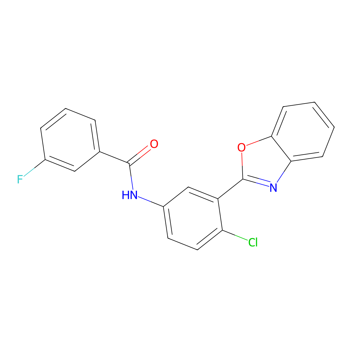 N-[3-(1,3-benzoxazol-2-yl)-4-chlorophenyl]-3-fluorobenzamide molecular structure, CAS 5755-40-8