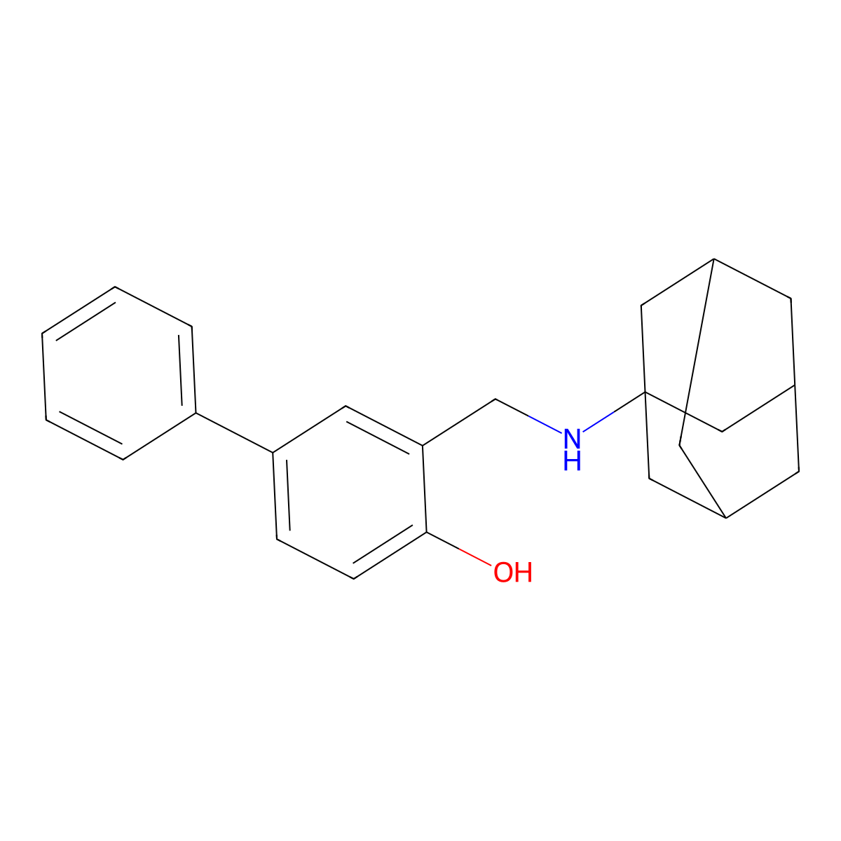 3-{[(Tricyclo[3.3.1.1~3,7~]decan-1-yl)amino]methyl}[1,1'-biphenyl]-4-ol molecular structure, CAS 57553-16-9