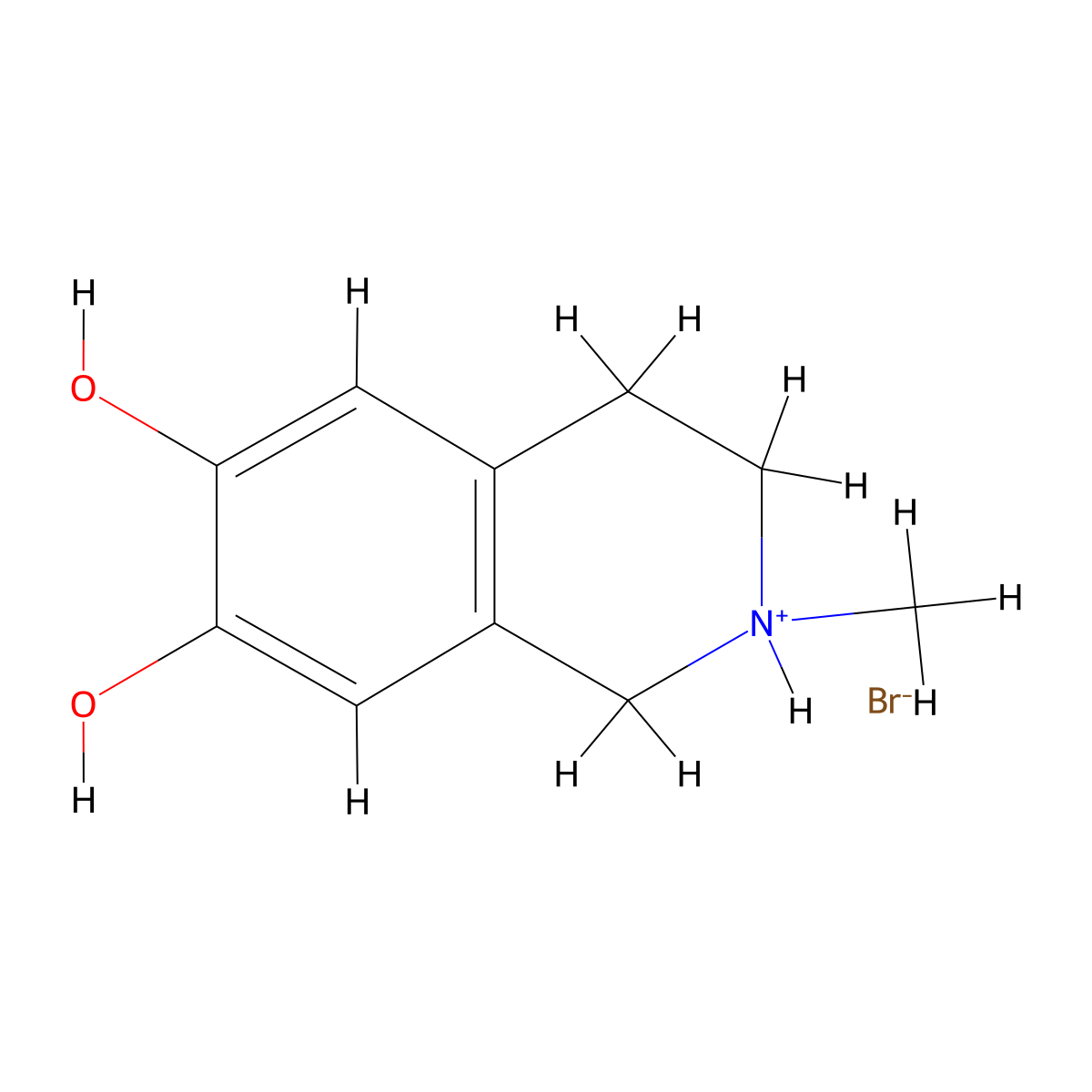 2-methyl-1,2,3,4-tetrahydroisoquinolin-2-ium-6,7-diol bromide molecular structure, CAS 57553-18-1