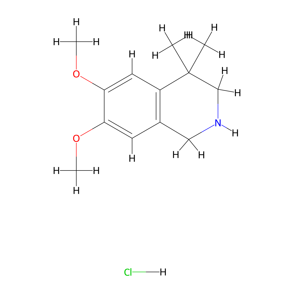 6,7-Dimethoxy-4,4-dimethyl-1,2,3,4-tetrahydroisoquinoline hydrochloride molecular structure, CAS 57553-25-0