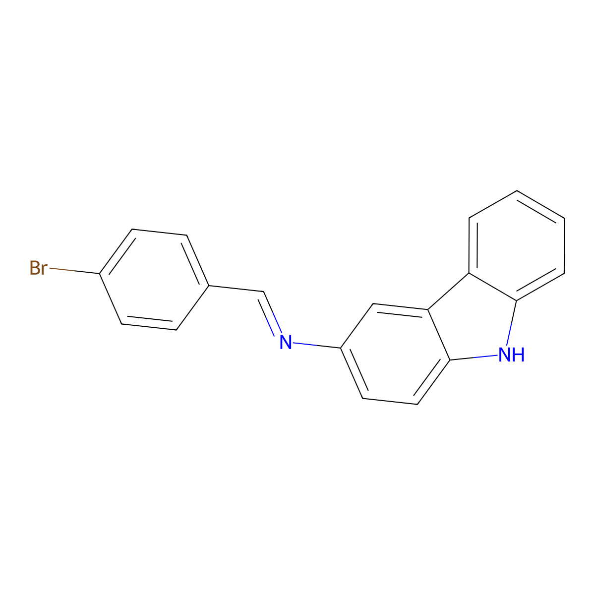 9H-Carbazol-3-amine, N-[(4-bromophenyl)methylene]- molecular structure, CAS 57555-33-6